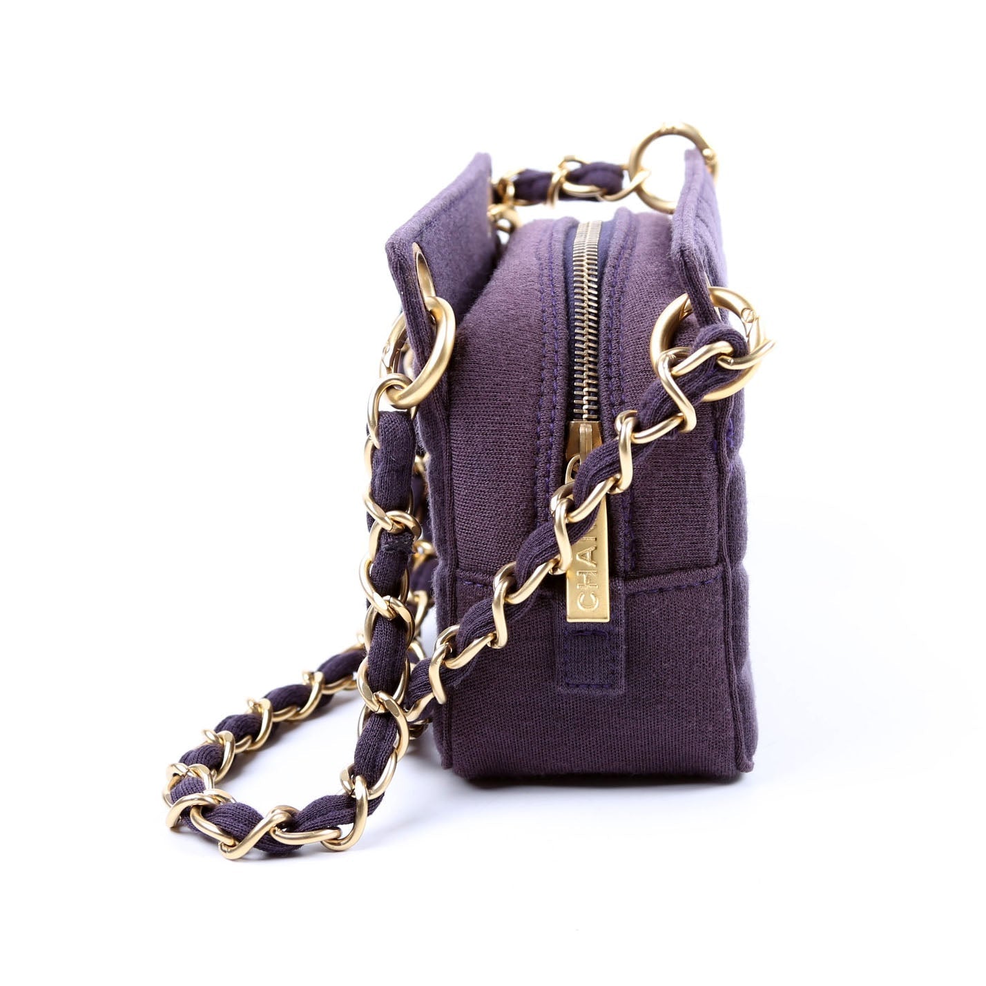 Chanel Chocolate Bar Quilted Jersey 7M Purple Shoulder Bag