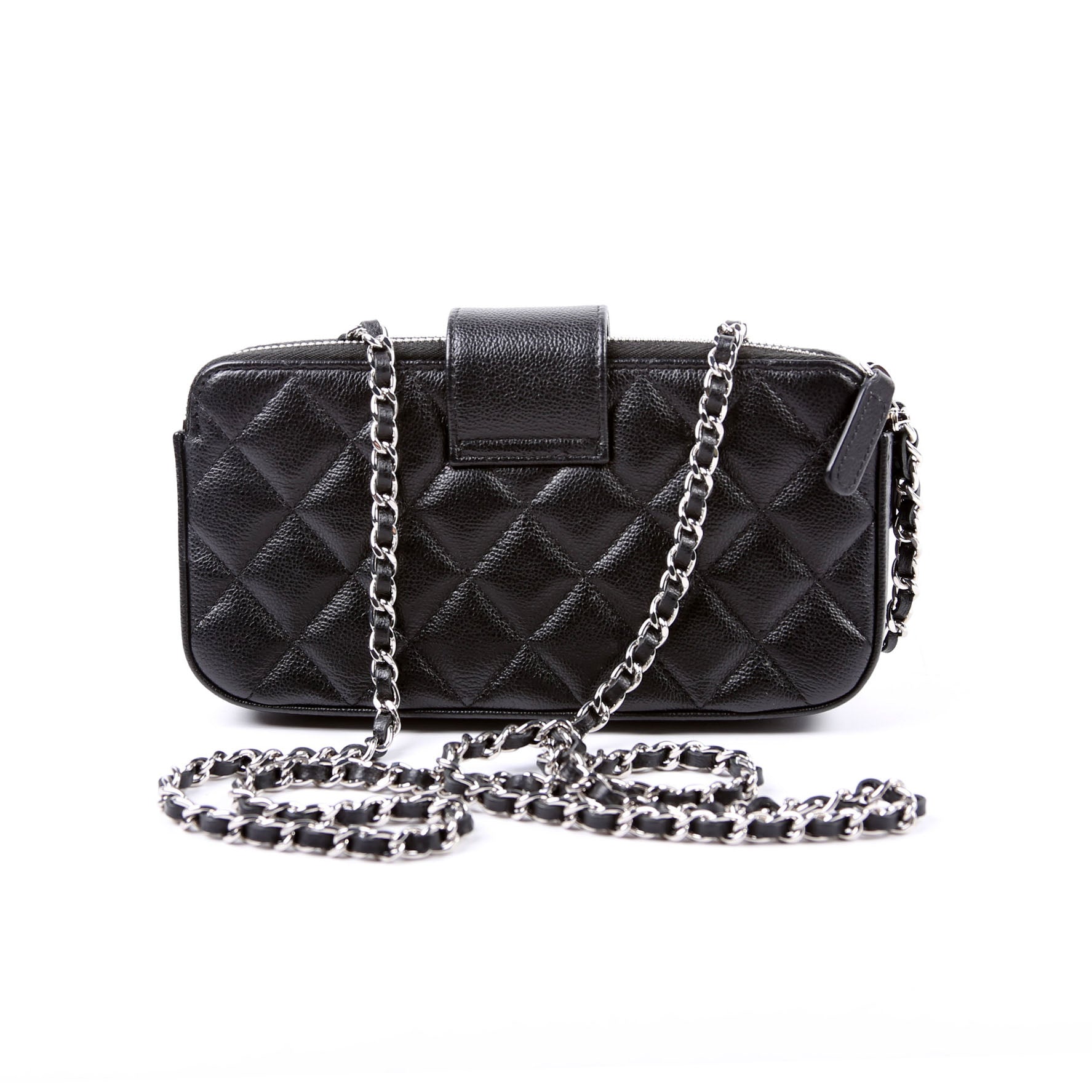 Chanel WOC CC Box Double Zip Grain Black Clutch Bag