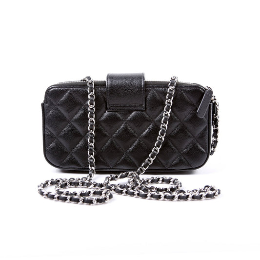 Chanel WOC CC Box Double Zip Grain Black Clutch Bag