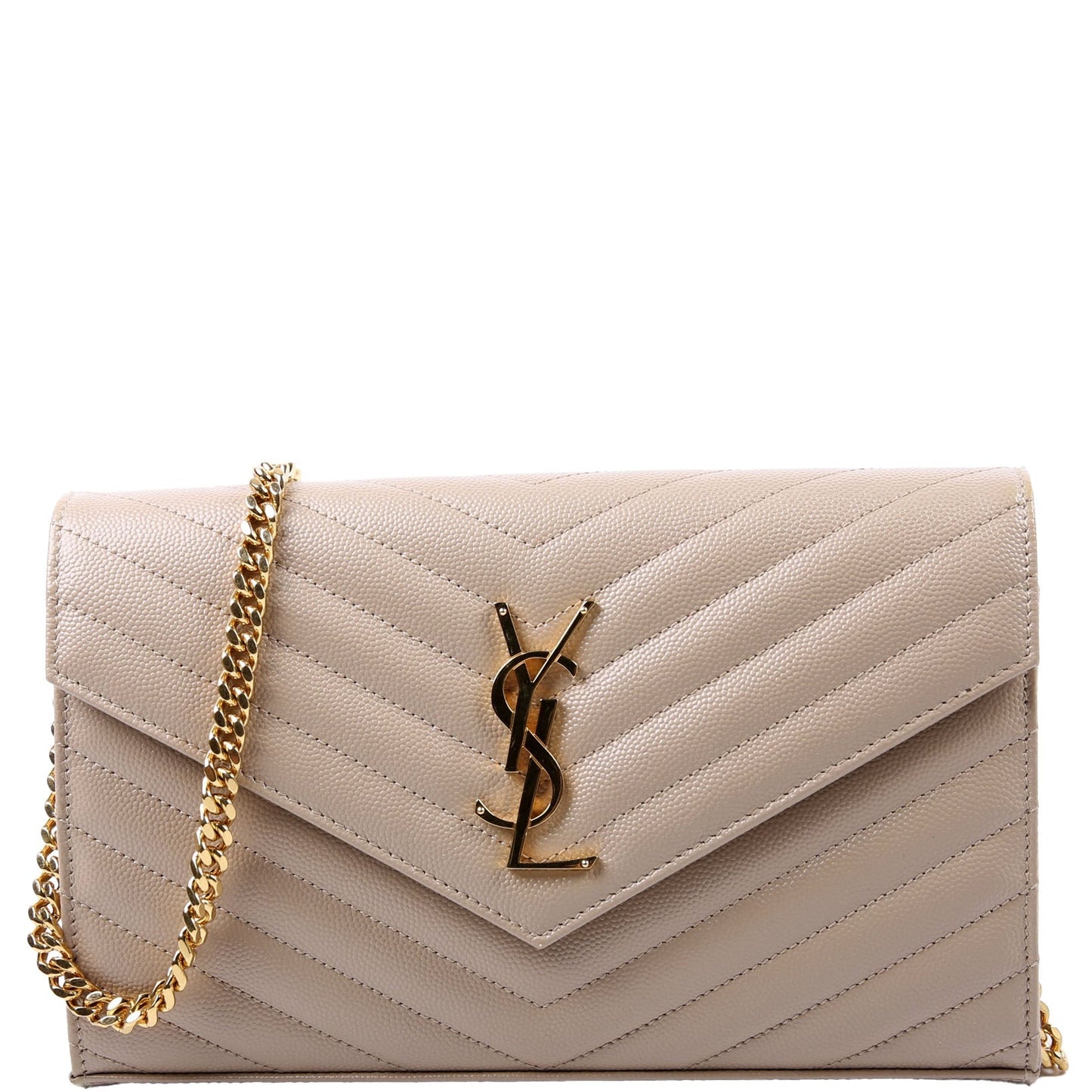 YSL Saint Laurent Saint Laurent Grain De Poudre Wallet Bag Tan Chain Travel Bag
