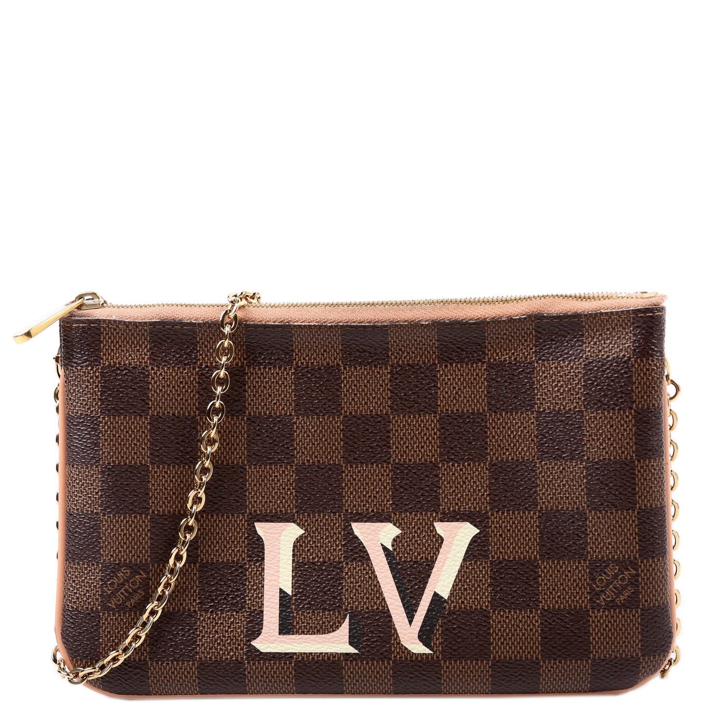 Louis Vuitton Double Zip Pochette Ebene Damier Pink Clutch Bag