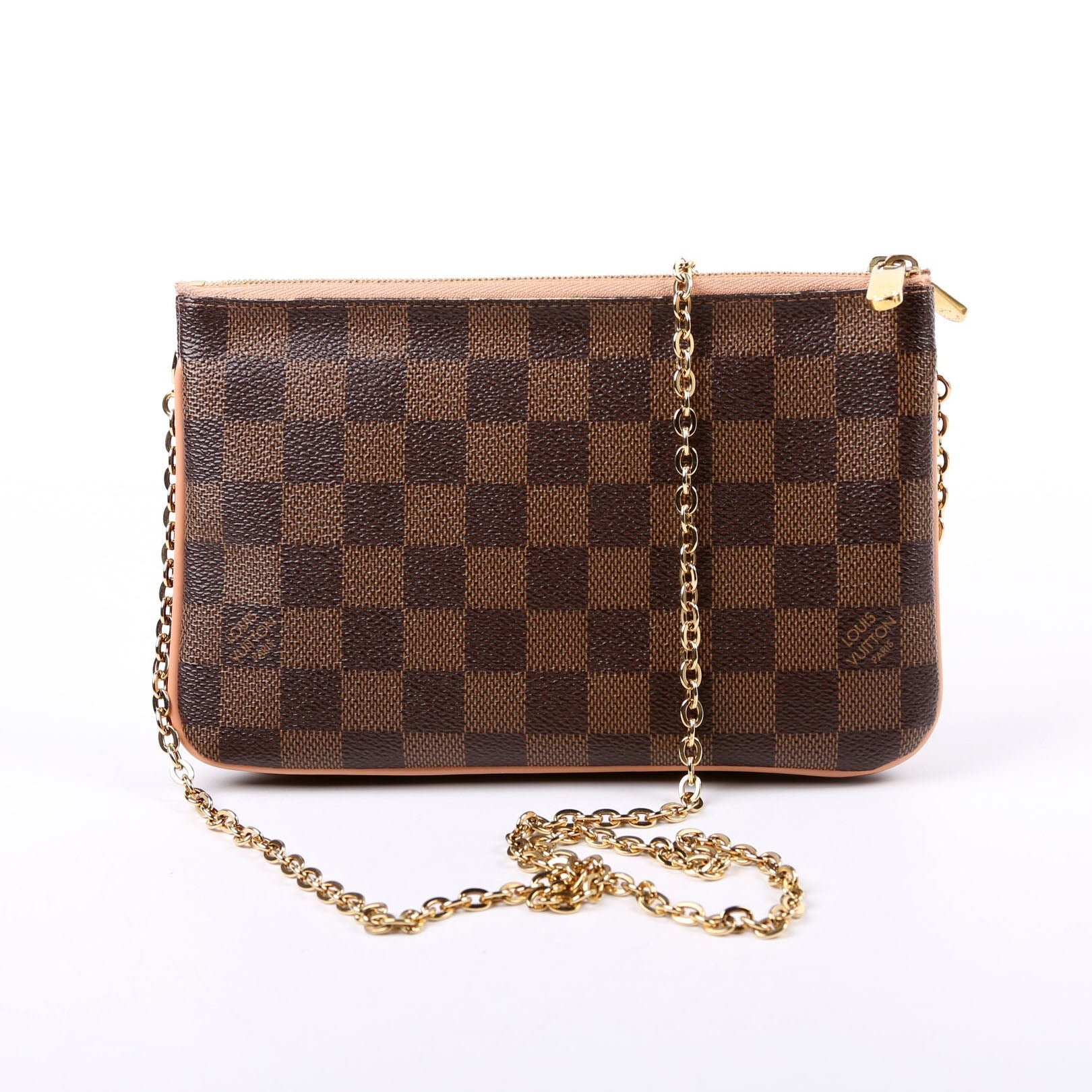 Louis Vuitton Double Zip Pochette Ebene Damier Pink Clutch Bag