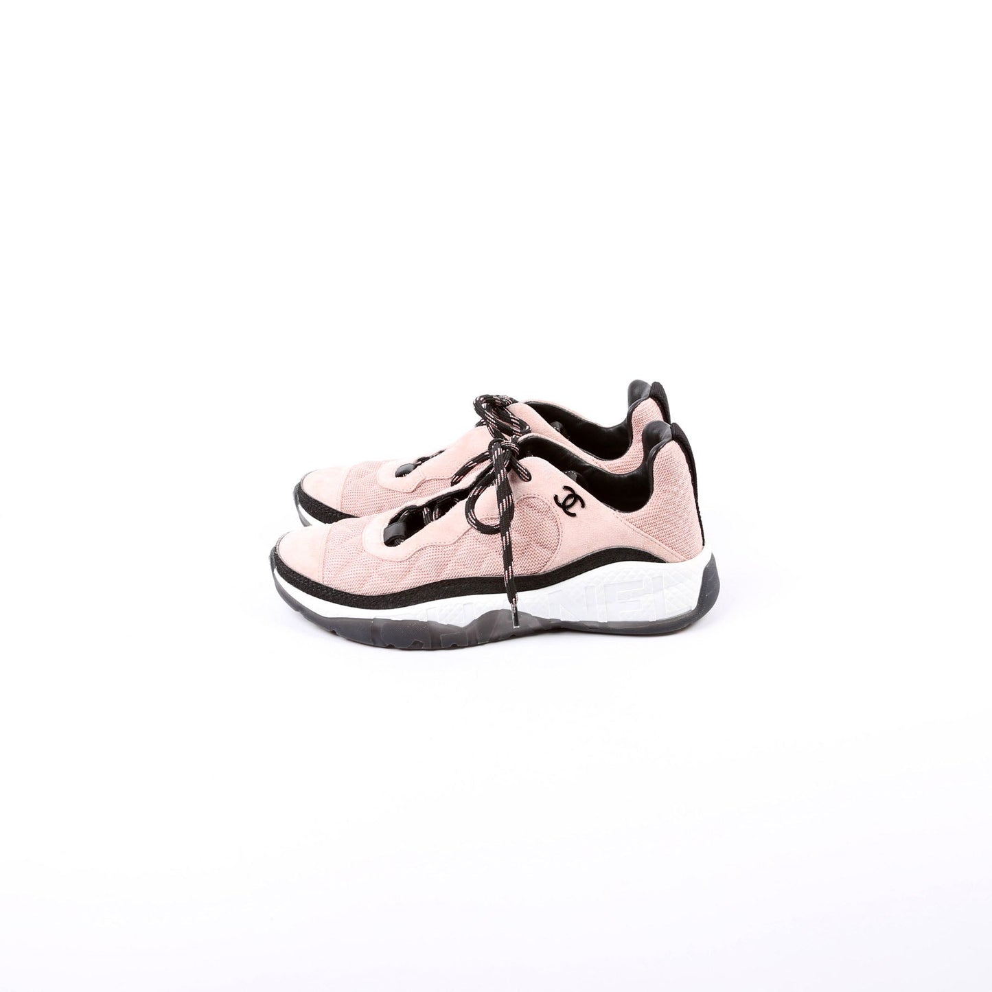 Chanel CC Suede/Fabric Trainers Size 39.5 Pink