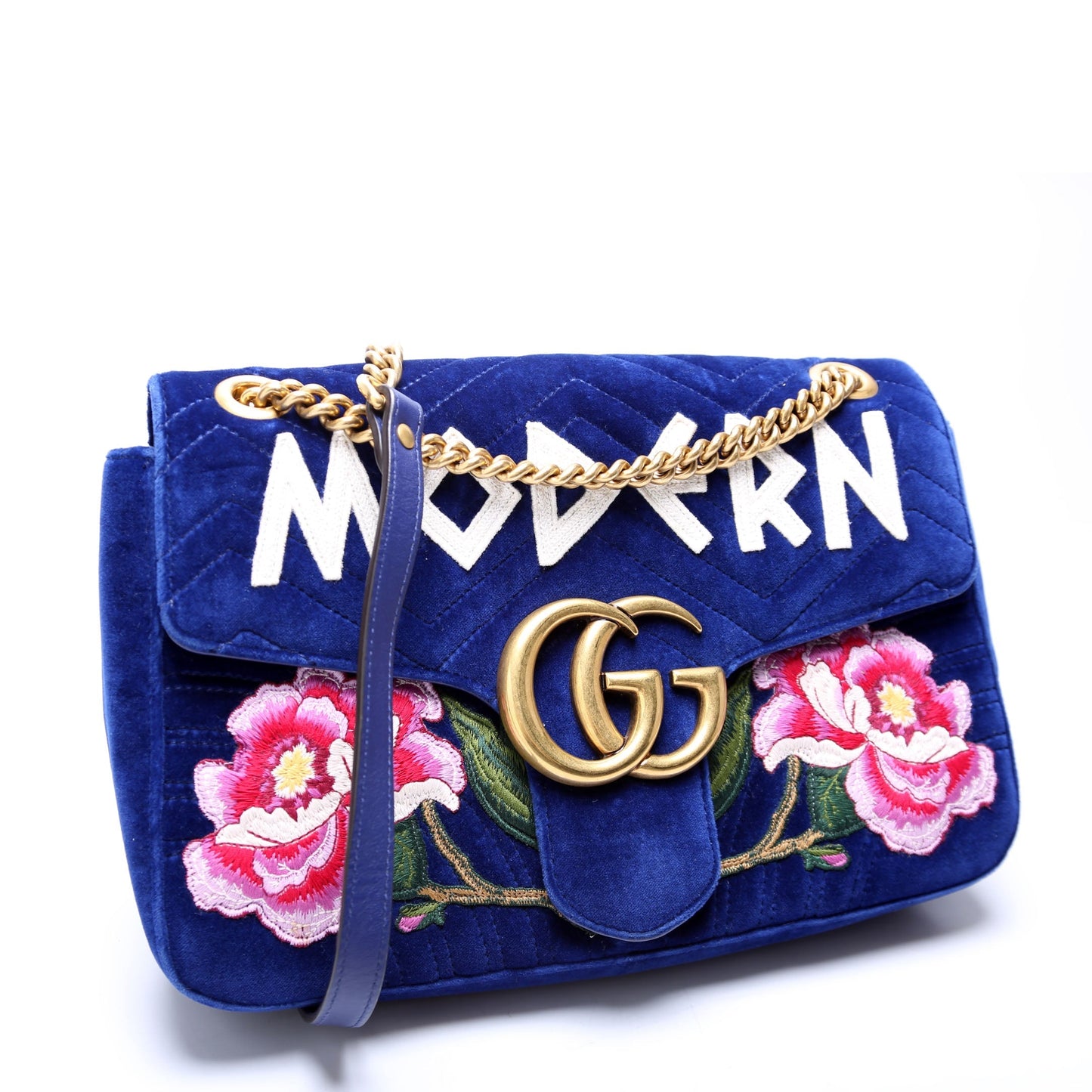 Gucci Marmont Velvet Modern Blue Medium Travel Bag