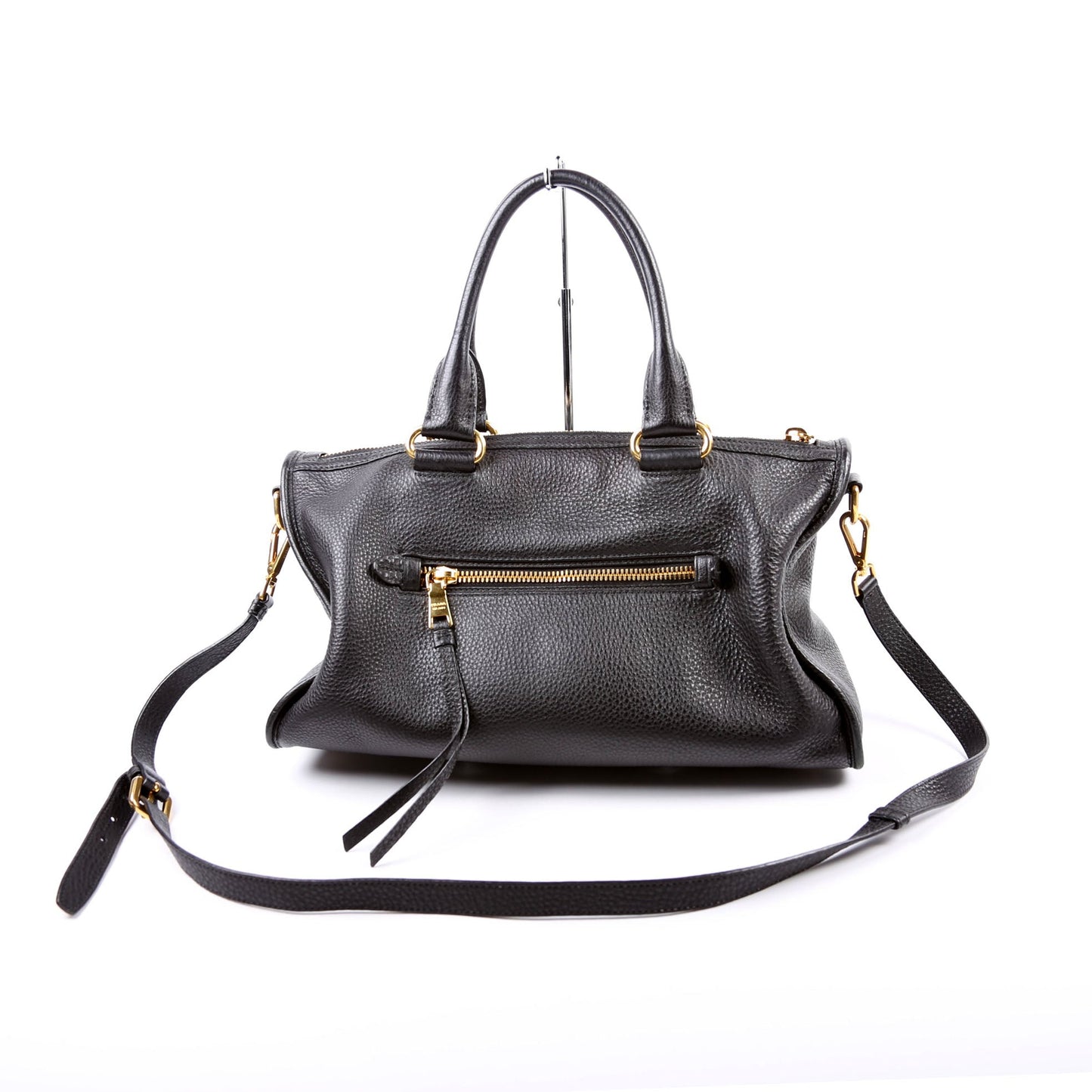 Prada Vitello Daino Zip Shopping Satchel Bag Black Large Travel Bag