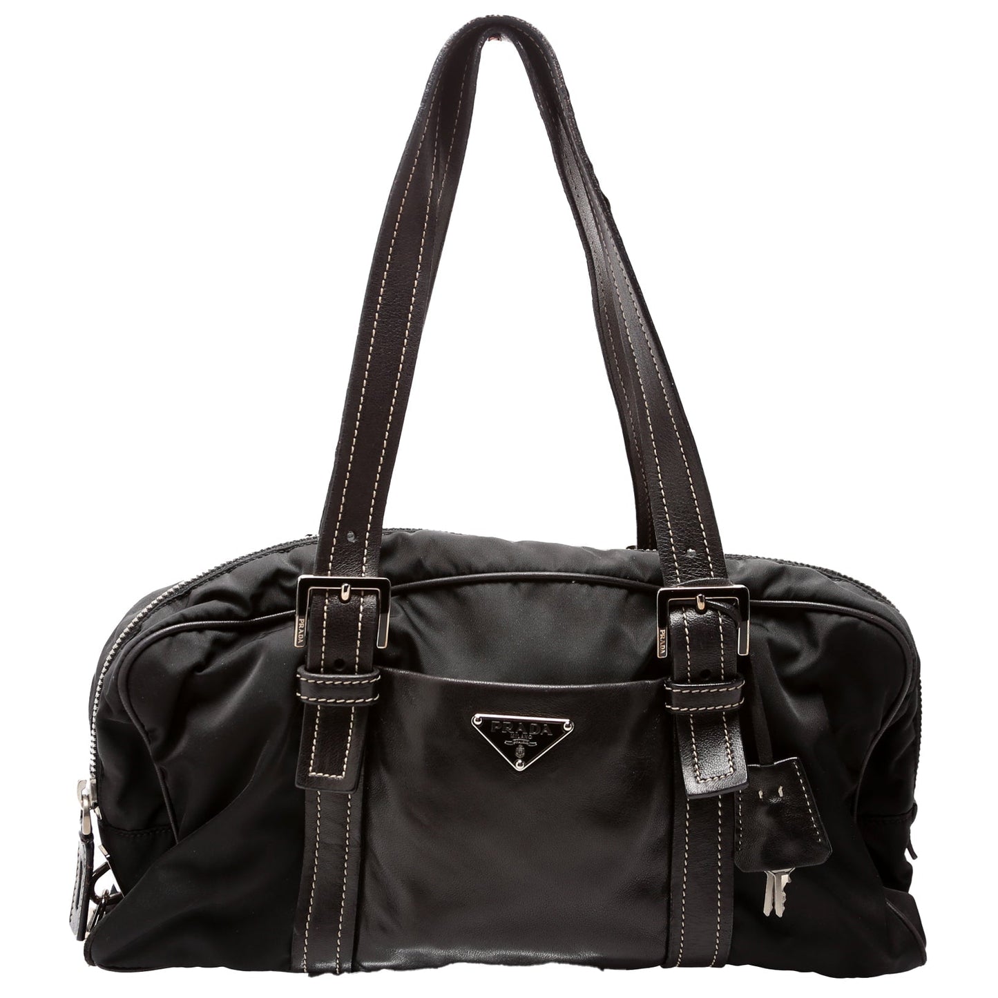 Prada Tessuto Shoulder Bag Leather Nylon