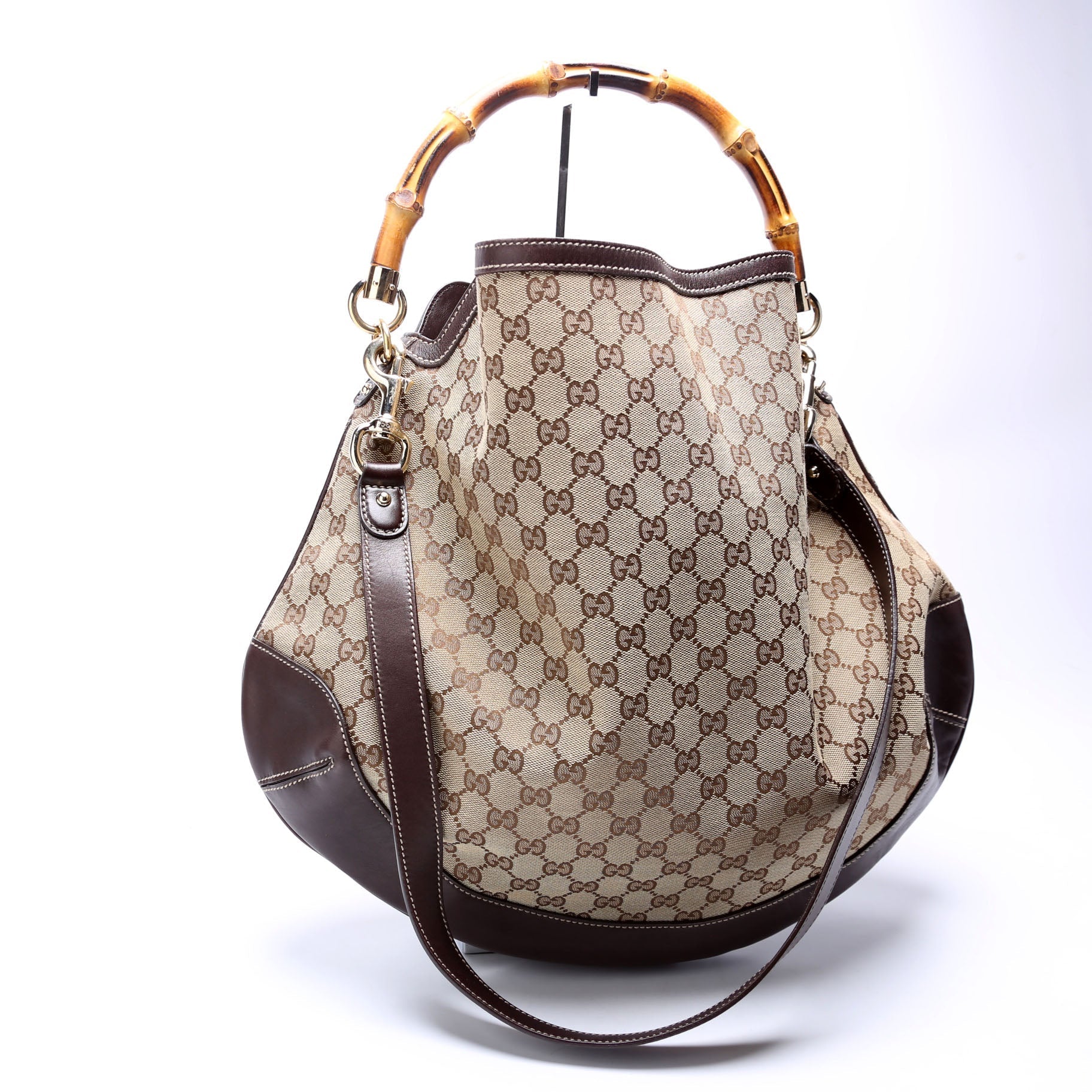 Gucci GG Peggy Bamboo Canvas Brown Shoulder Bag