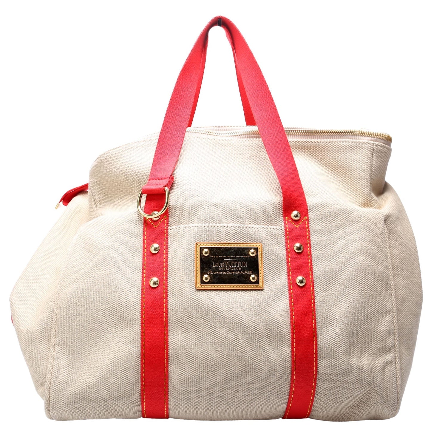 Louis Vuitton Antigua Sac Weekend Duffel Red Beige Travel Bag