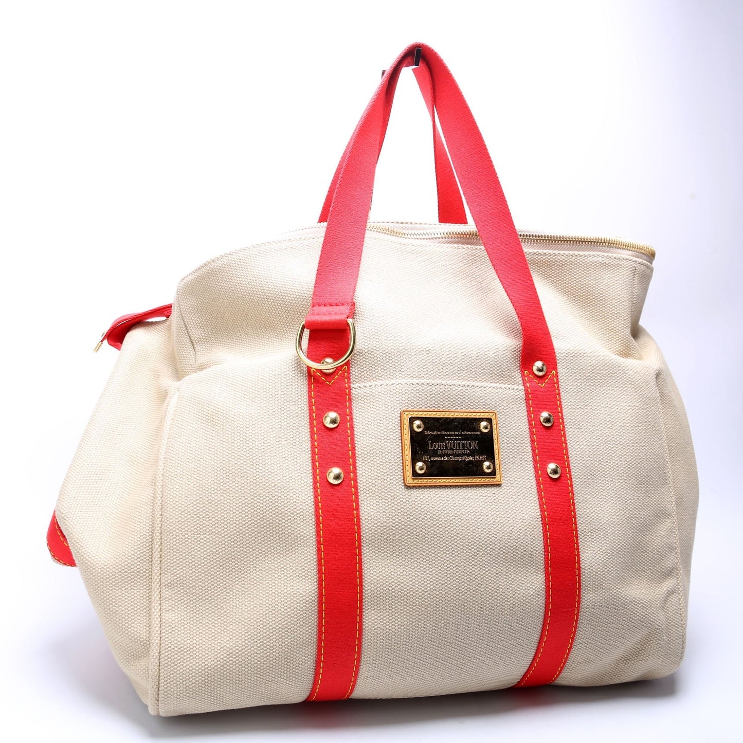 Louis Vuitton Antigua Sac Weekend Duffel Red Beige Travel Bag