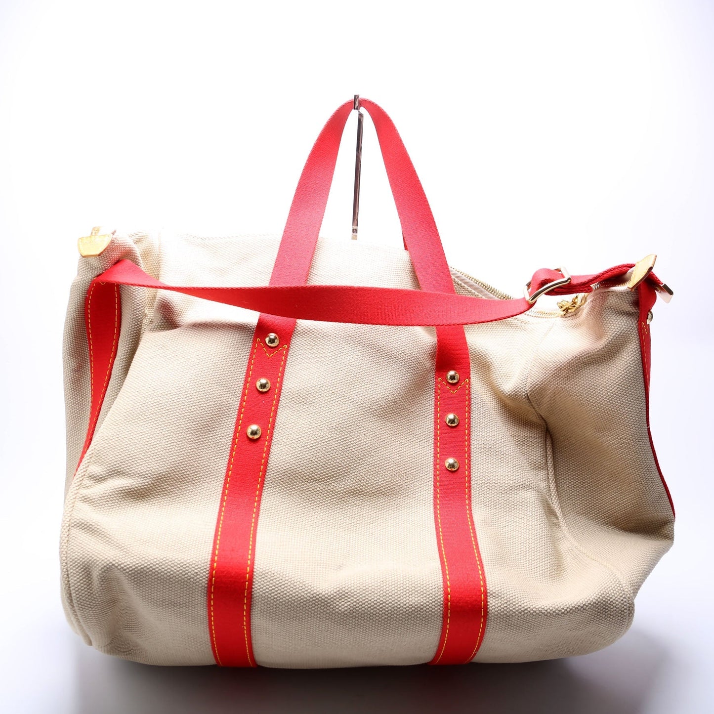 Louis Vuitton Antigua Sac Weekend Duffel Red Beige Travel Bag