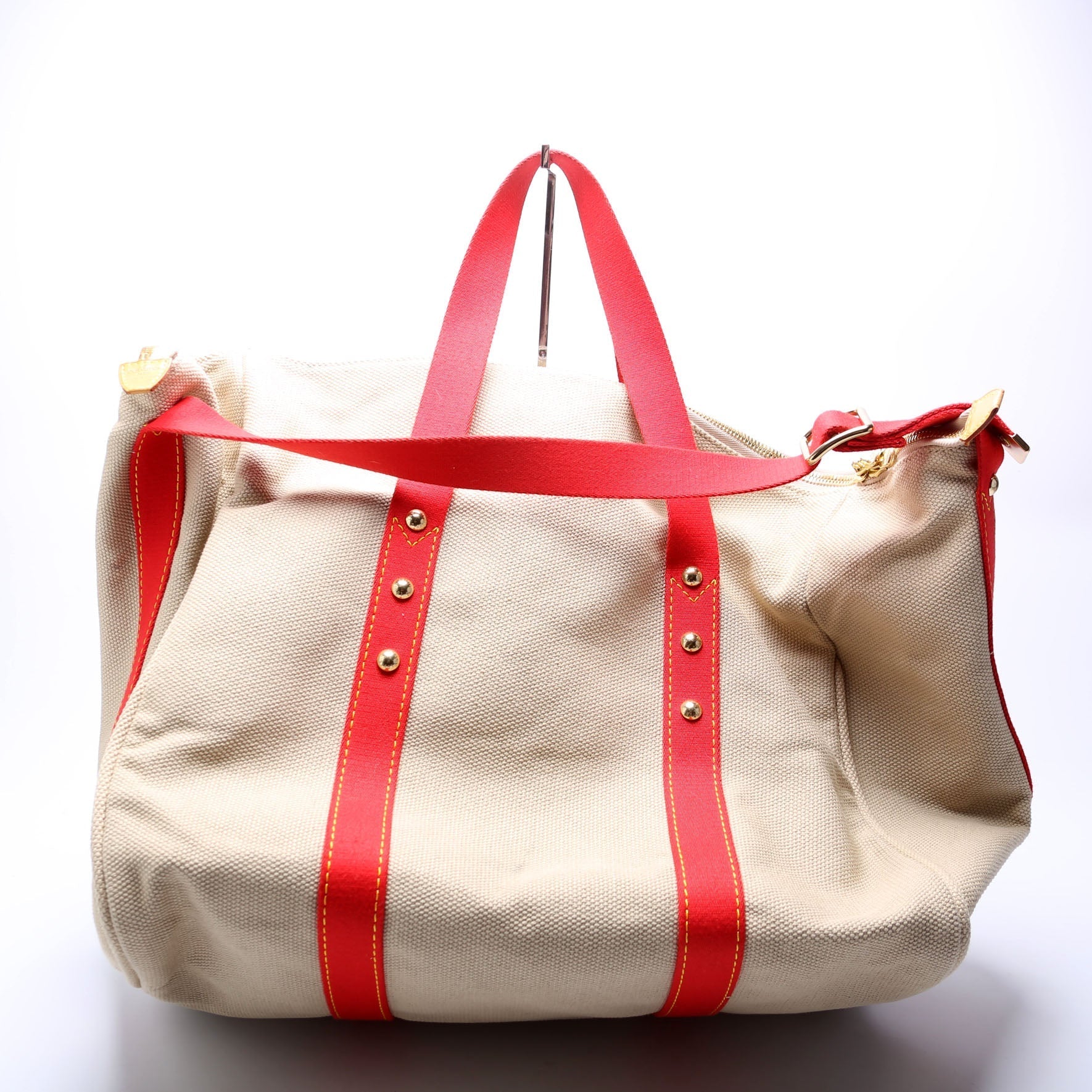 Louis Vuitton Antigua Sac Weekend Duffel Red Beige Travel Bag