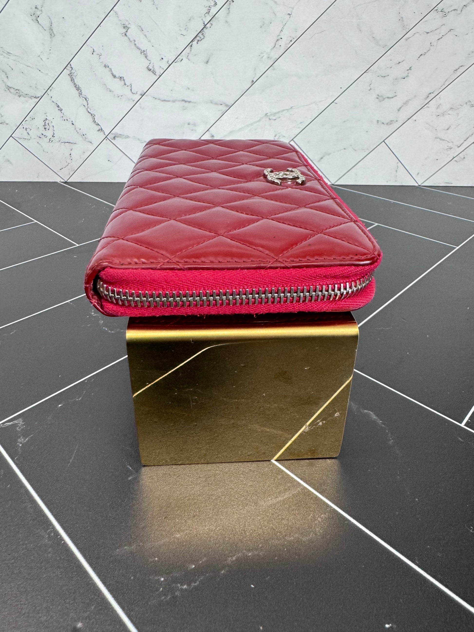 Chanel Fuchsia Patent Leather Quilted Zippy Wallet