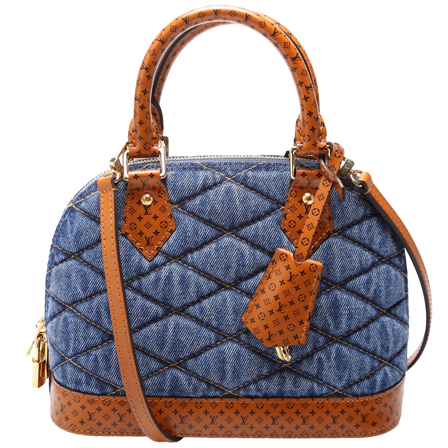 Louis Vuitton Alma BB Malletage Denim Monogram Brown Blue Handbag
