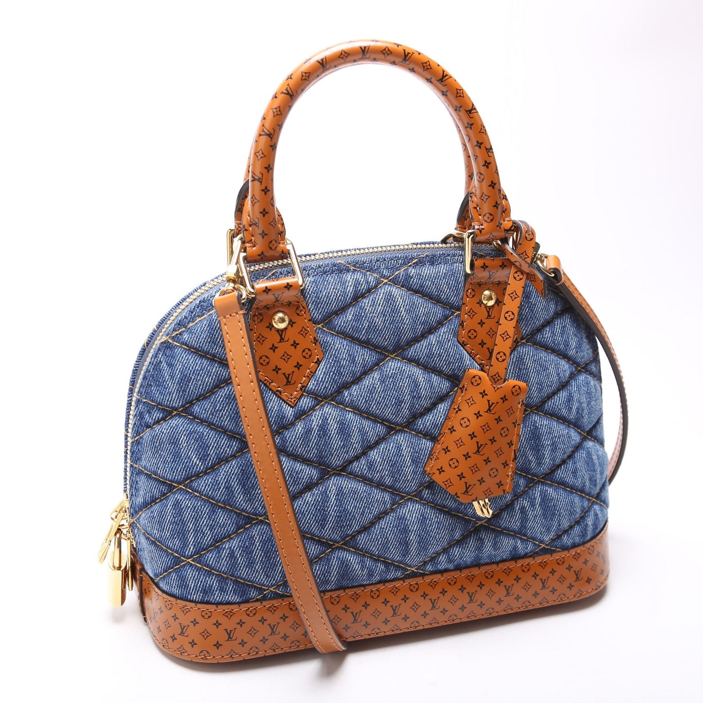 Louis Vuitton Alma BB Malletage Denim Monogram Brown Blue Handbag
