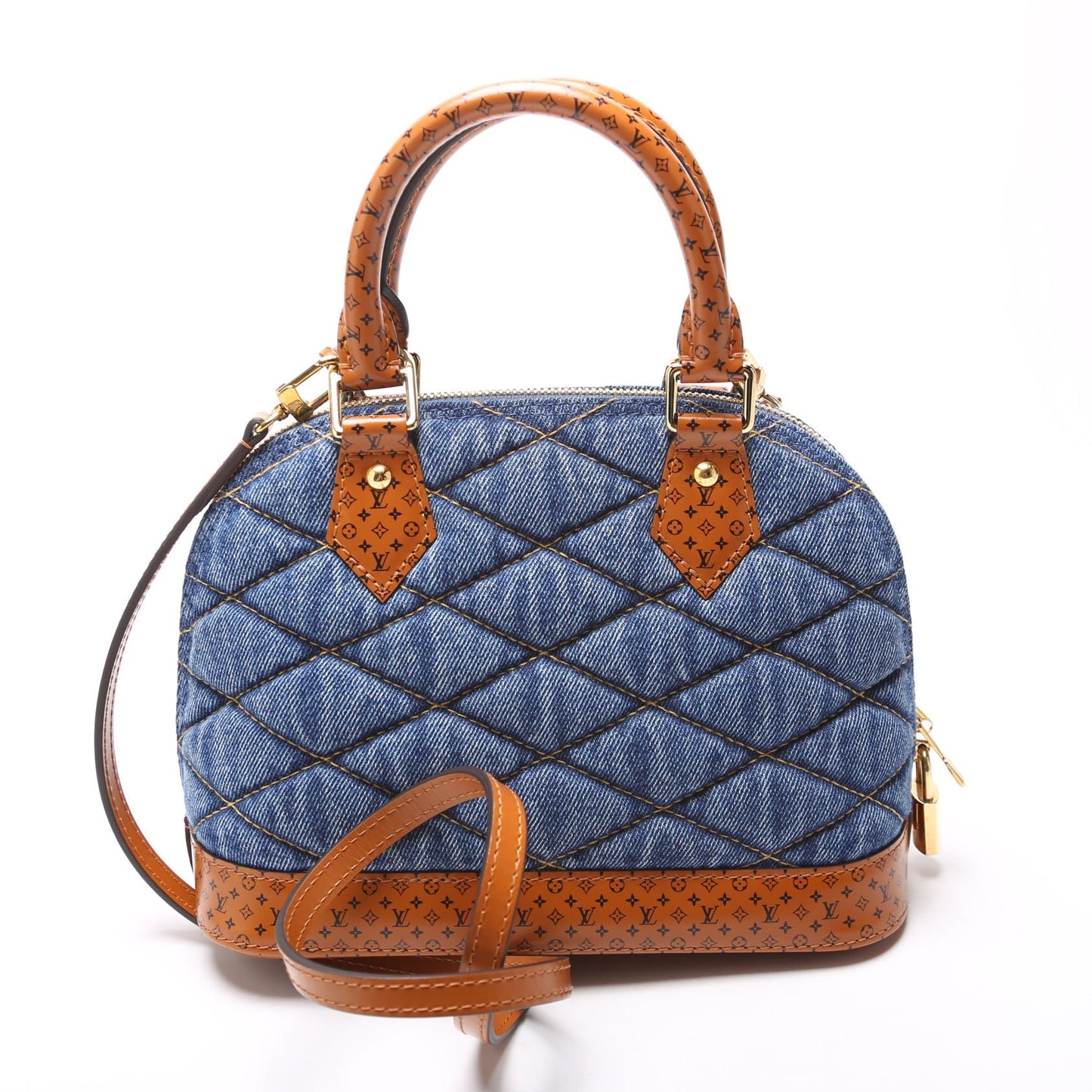 Louis Vuitton Alma BB Malletage Denim Monogram Brown Blue Handbag