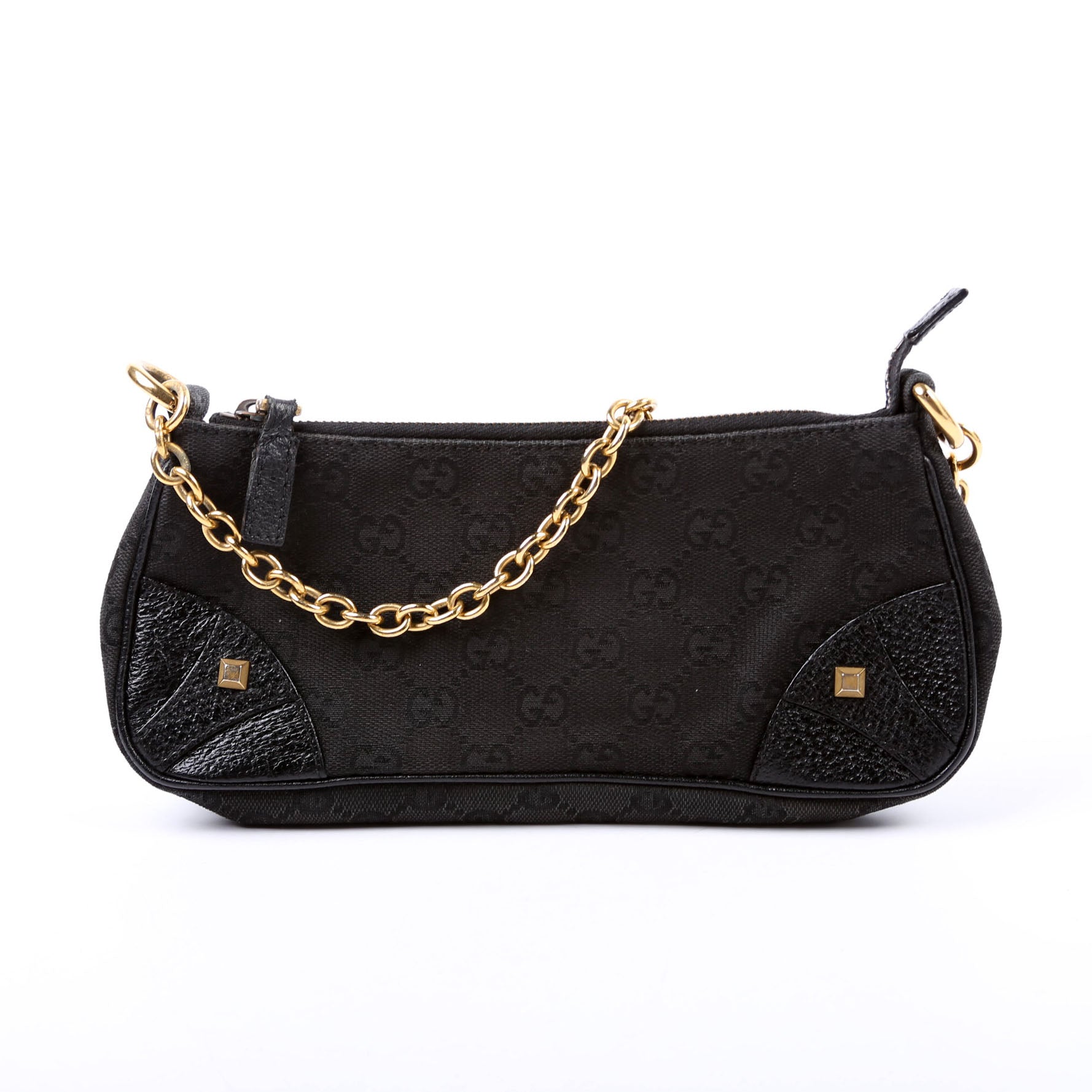 Gucci GG Horsebit Nail Pochette Canvas Black Travel Bag