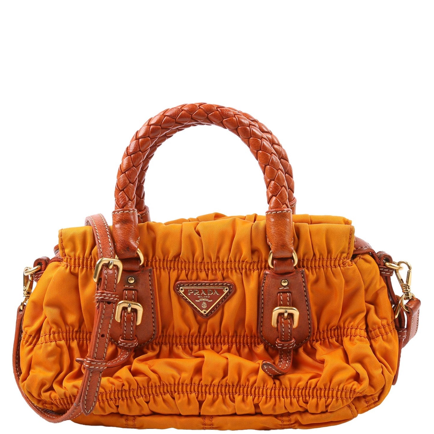 Prada Gaufre Shopping Satchel Orange Bag Nylon Mini Travel Bag