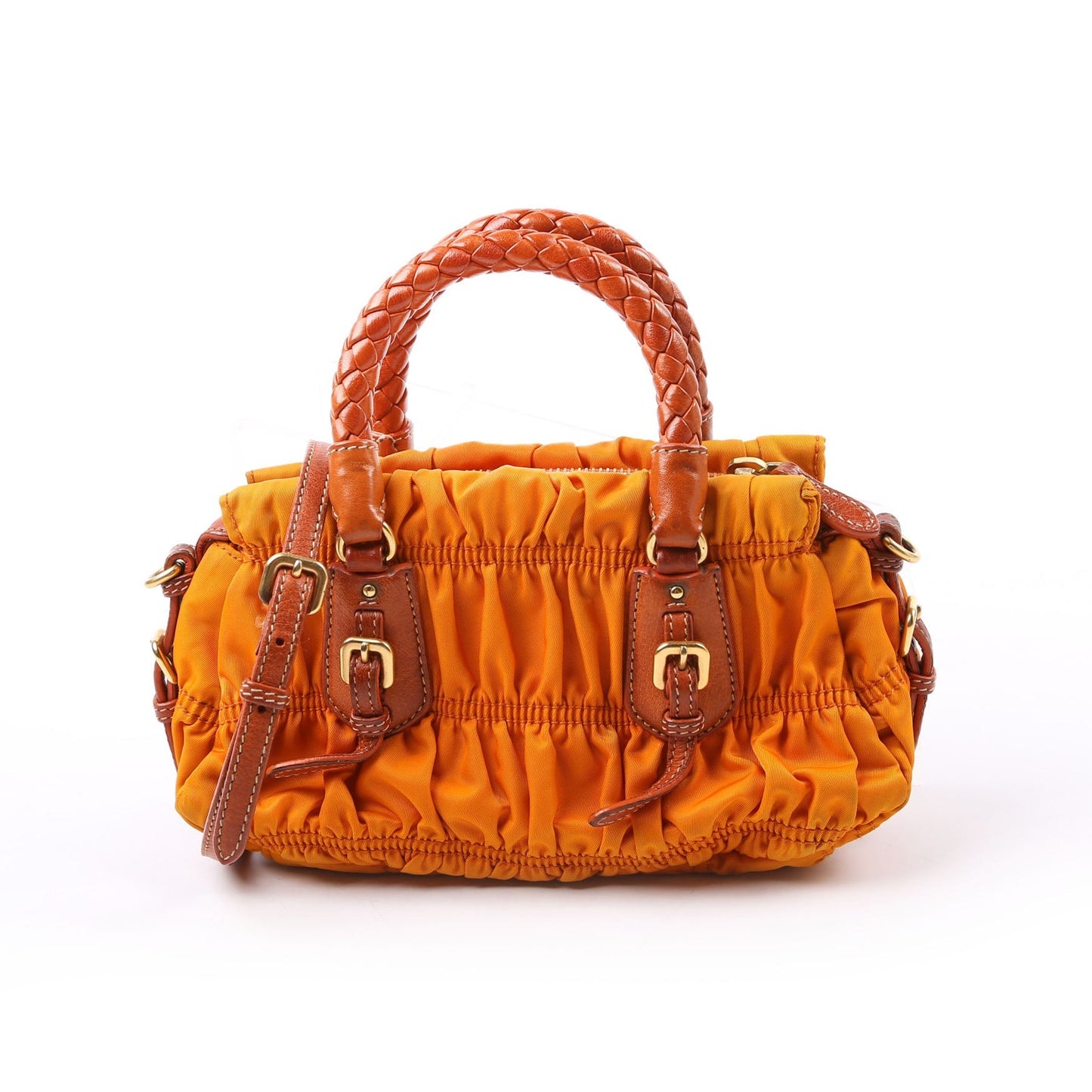 Prada Gaufre Shopping Satchel Orange Bag Nylon Mini Travel Bag