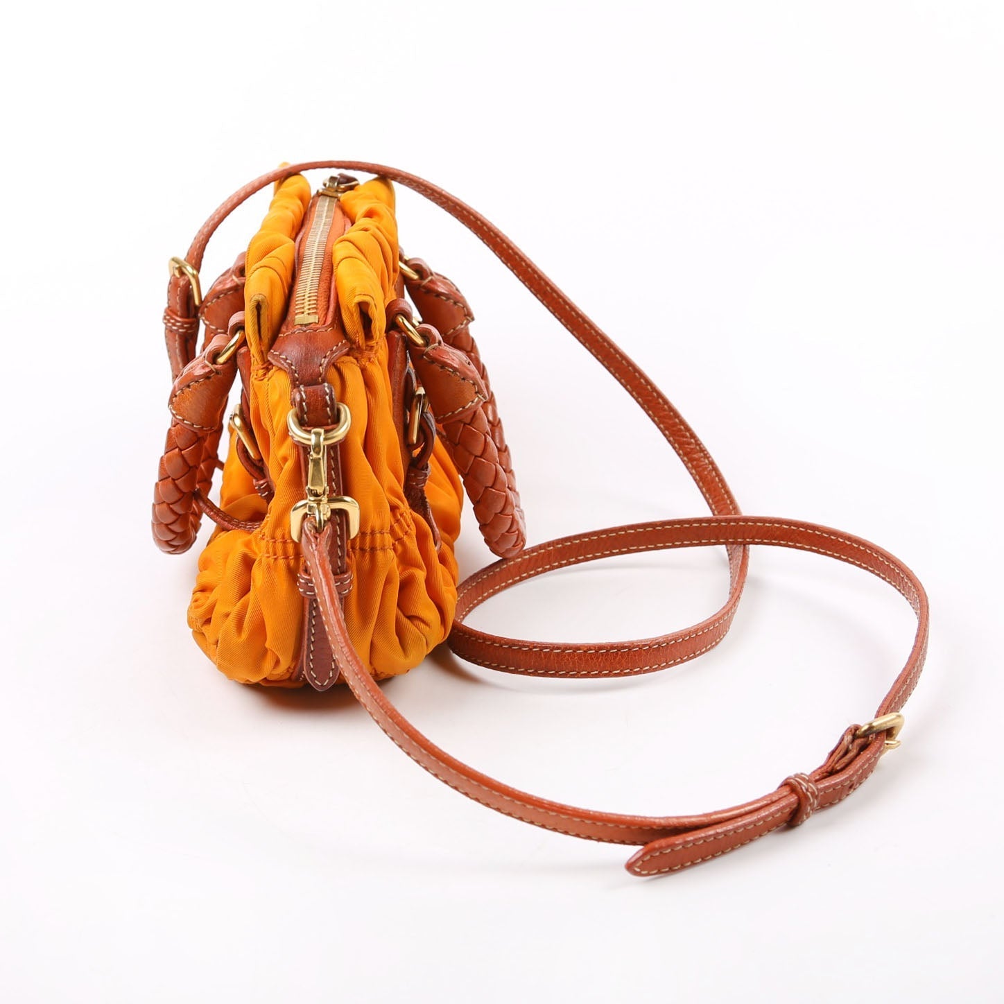 Prada Gaufre Shopping Satchel Orange Bag Nylon Mini Travel Bag