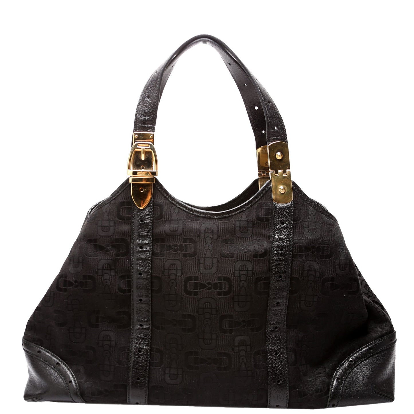 Gucci Horsebit Leather Canvas Black Shoulder Bag