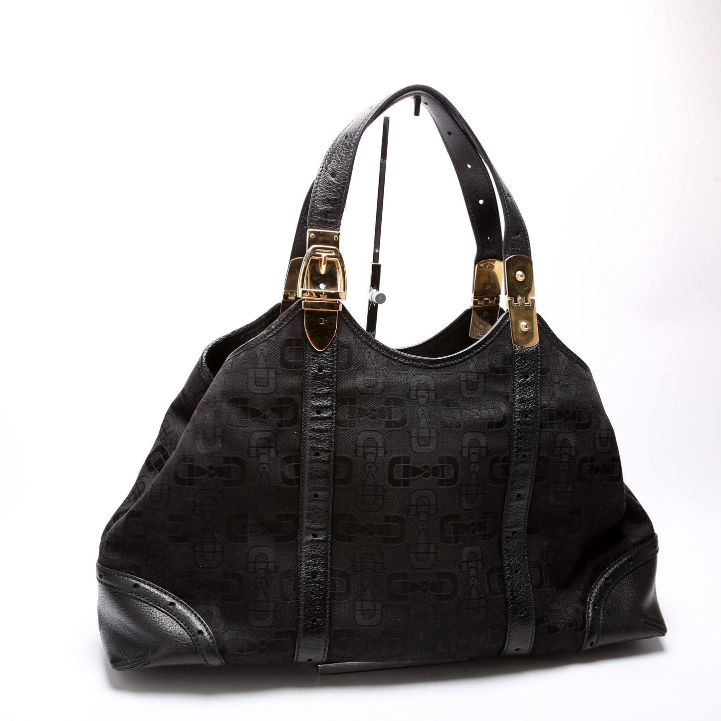 Gucci Horsebit Leather Canvas Black Shoulder Bag