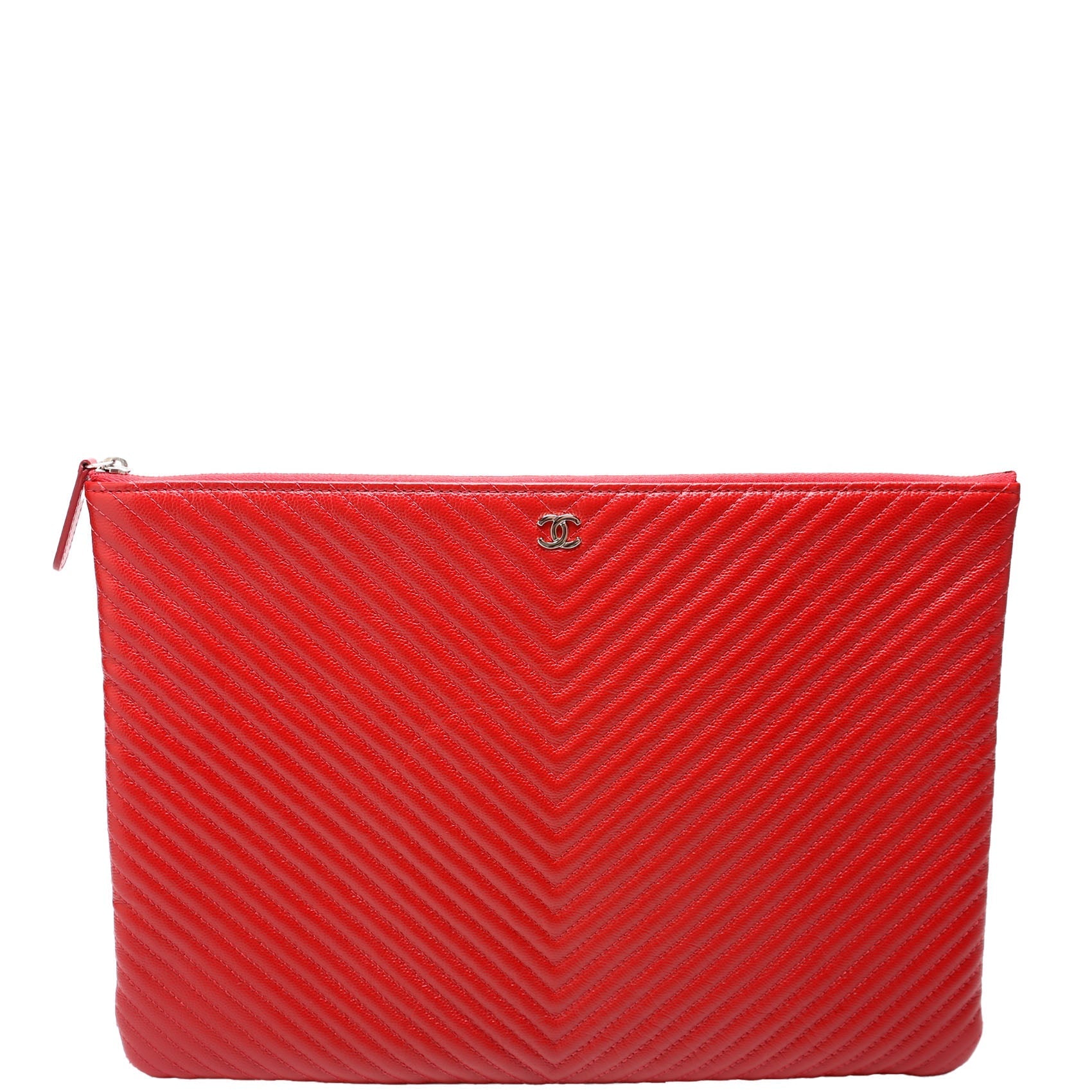 Chanel O Case Medium Caviar Chevron Red