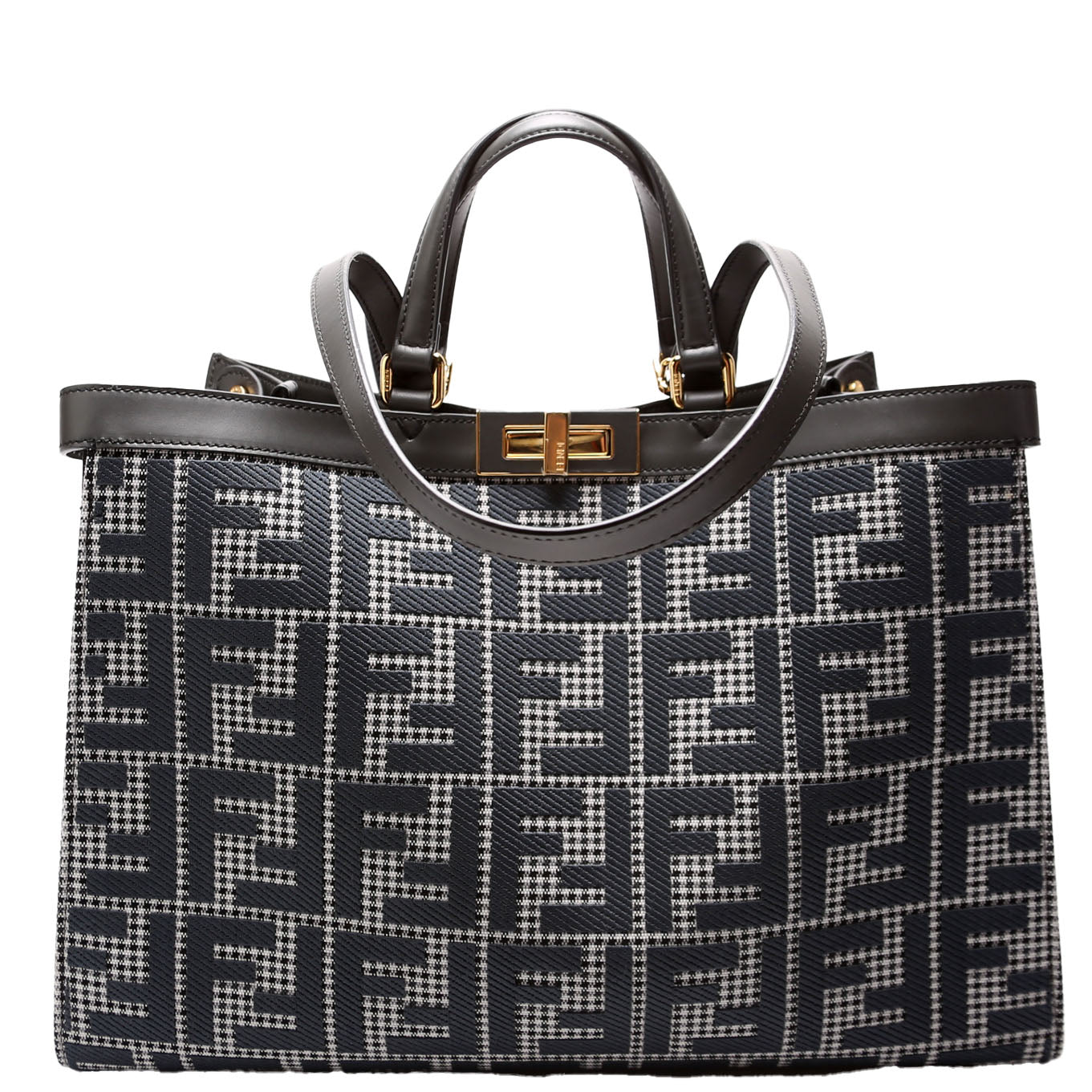 Fendi 8Bh374 Peekaboo Ff Wool Houndstooth Tote Bag Blue