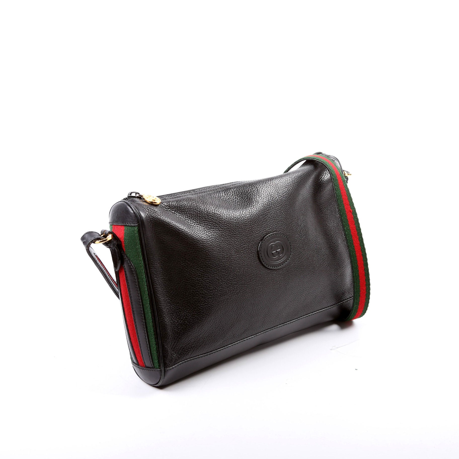 Gucci Web Stripe Messenger Leather Black Travel Bag