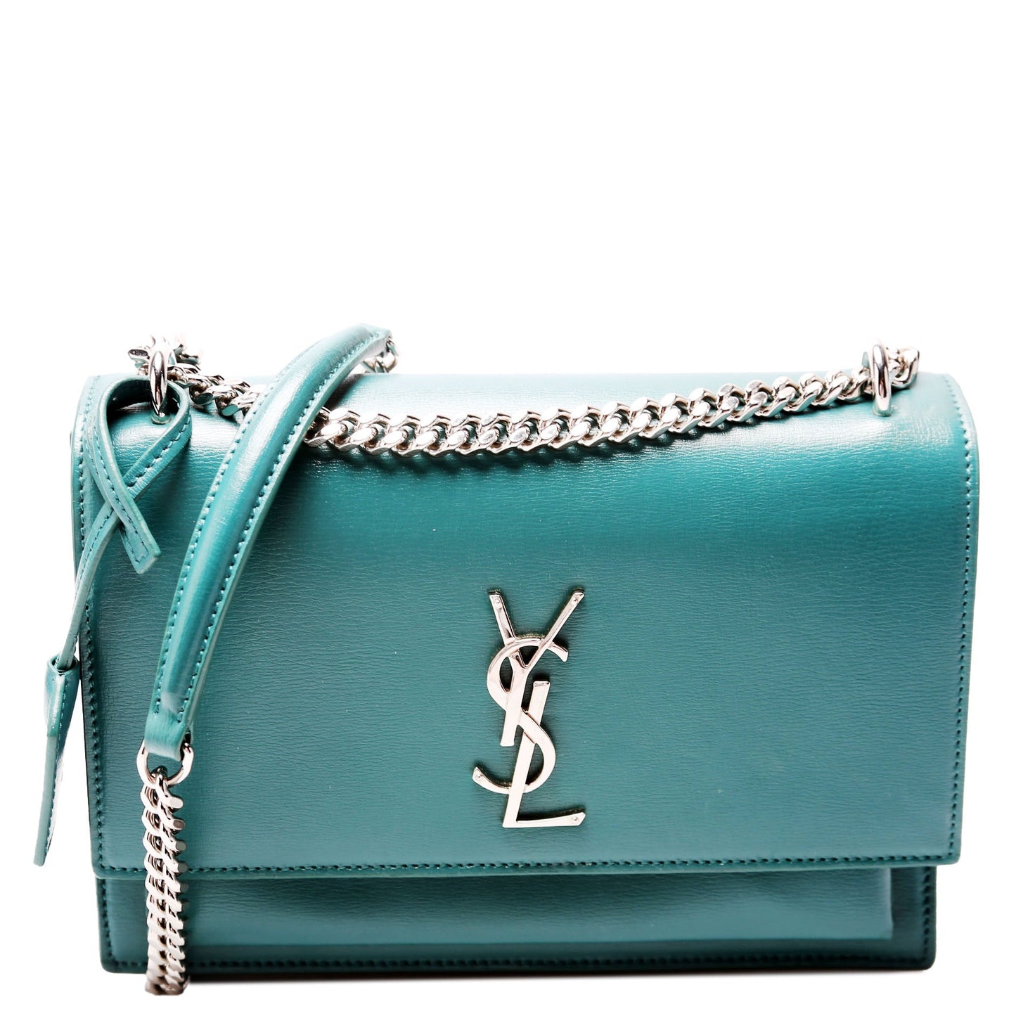 YSL Saint Laurent Sunset Smooth Teal Bag Leather Medium Travel Bag