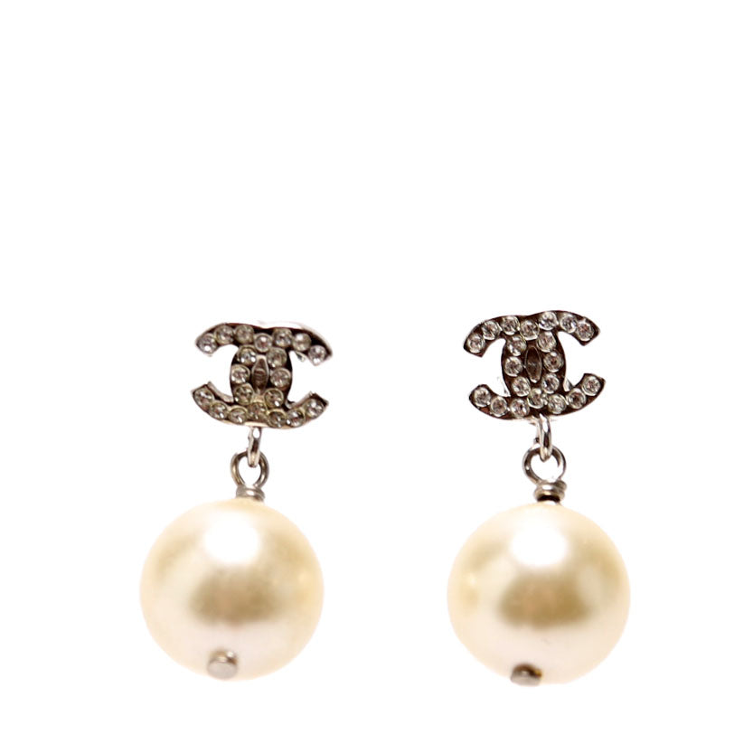 Chanel Crystal CC Pearl Drop Earrings