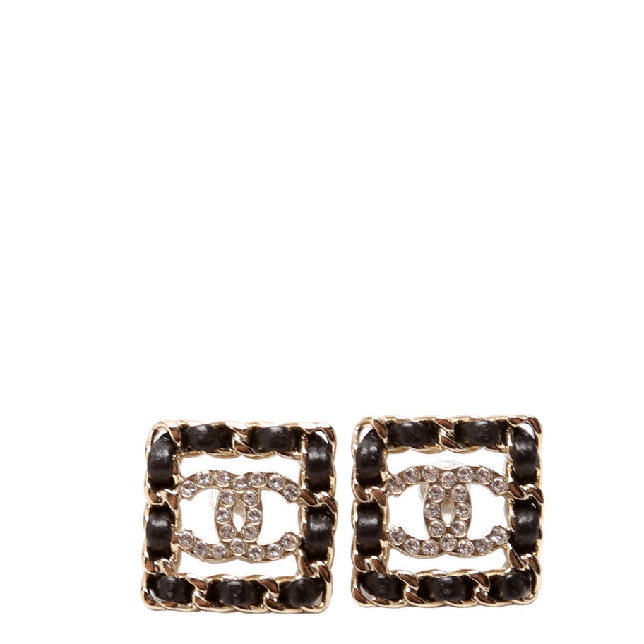Chanel Crystal CC Chain Sergeant Stud Earrings Black/Gold