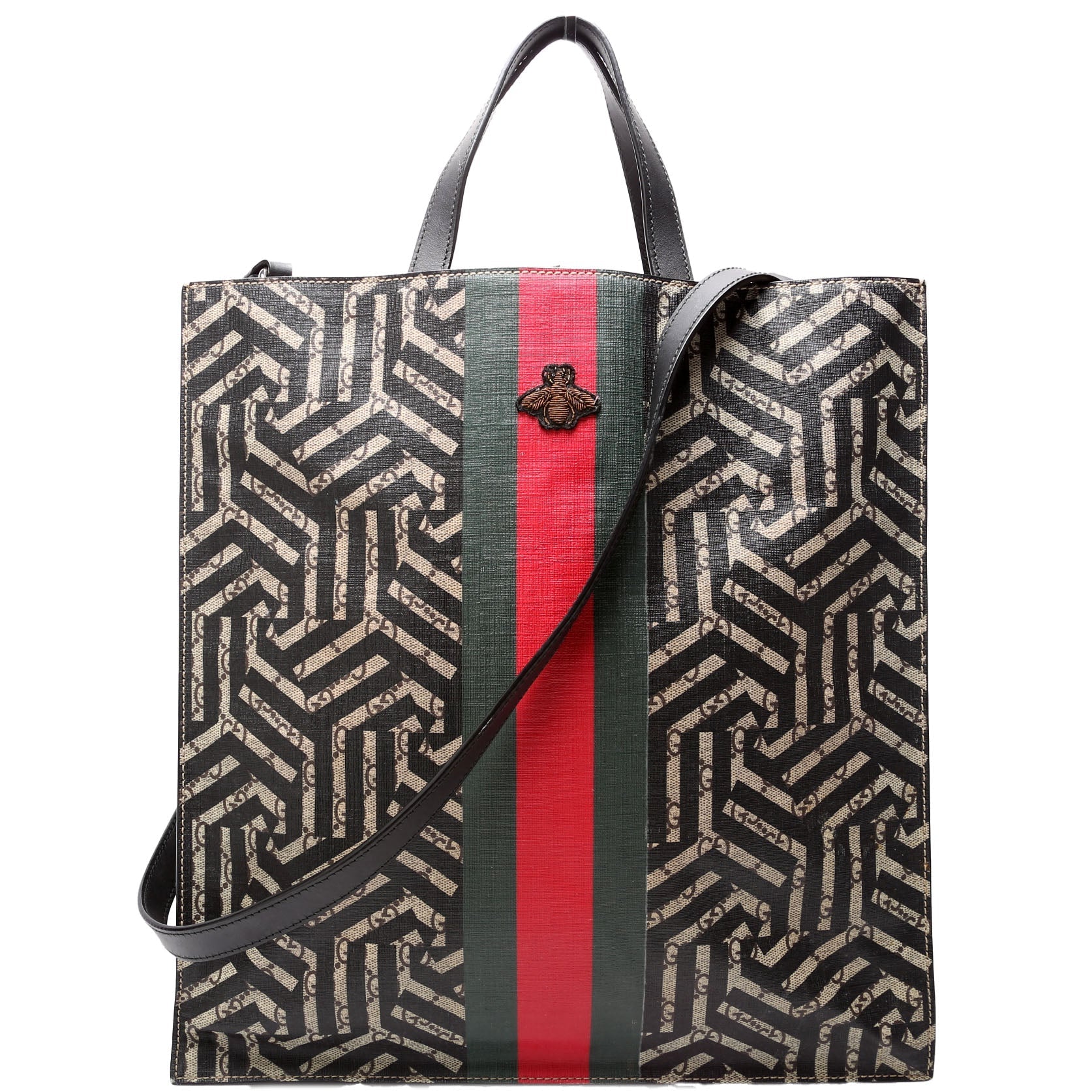 Gucci Soft GG Supreme Caleido Web Black Beige Tote Bag