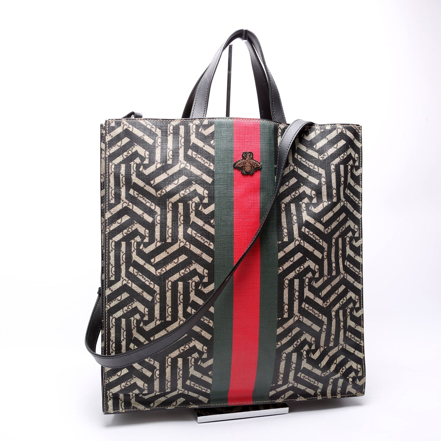 Gucci Soft GG Supreme Caleido Web Black Beige Tote Bag
