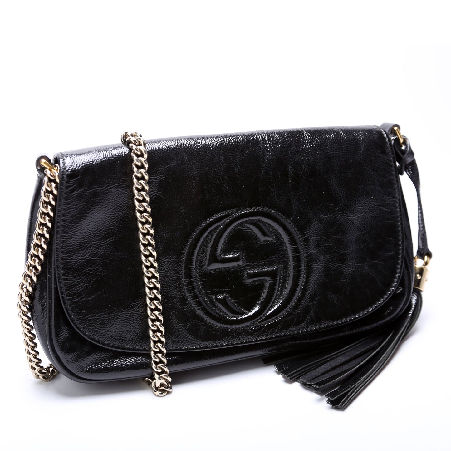 Gucci Soho Patent Black Medium Chain Crossbody Bag