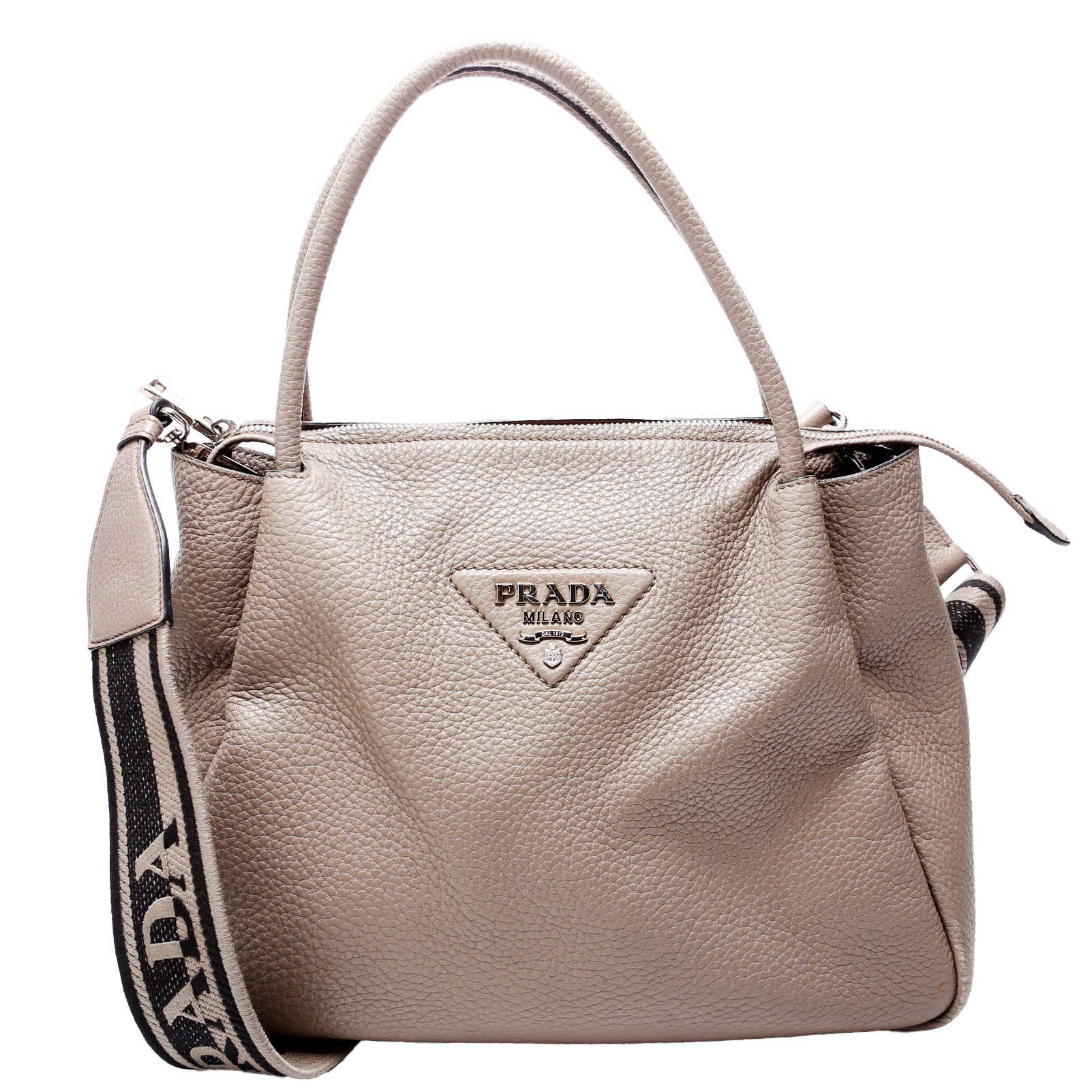 Prada Hand Bc Grey Bag Leather Large Travel Bag