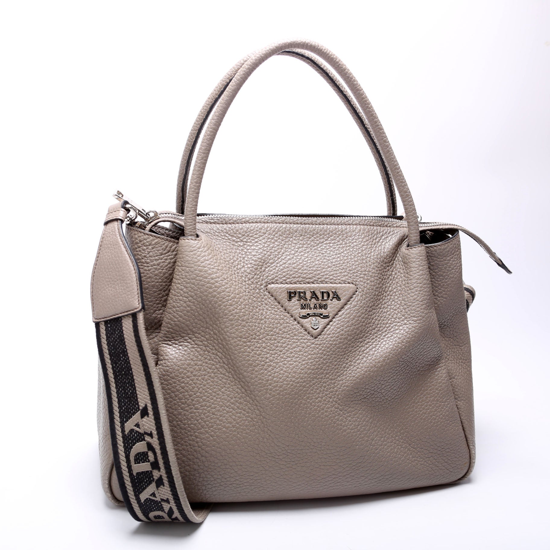 Prada Hand Bc Grey Bag Leather Large Travel Bag