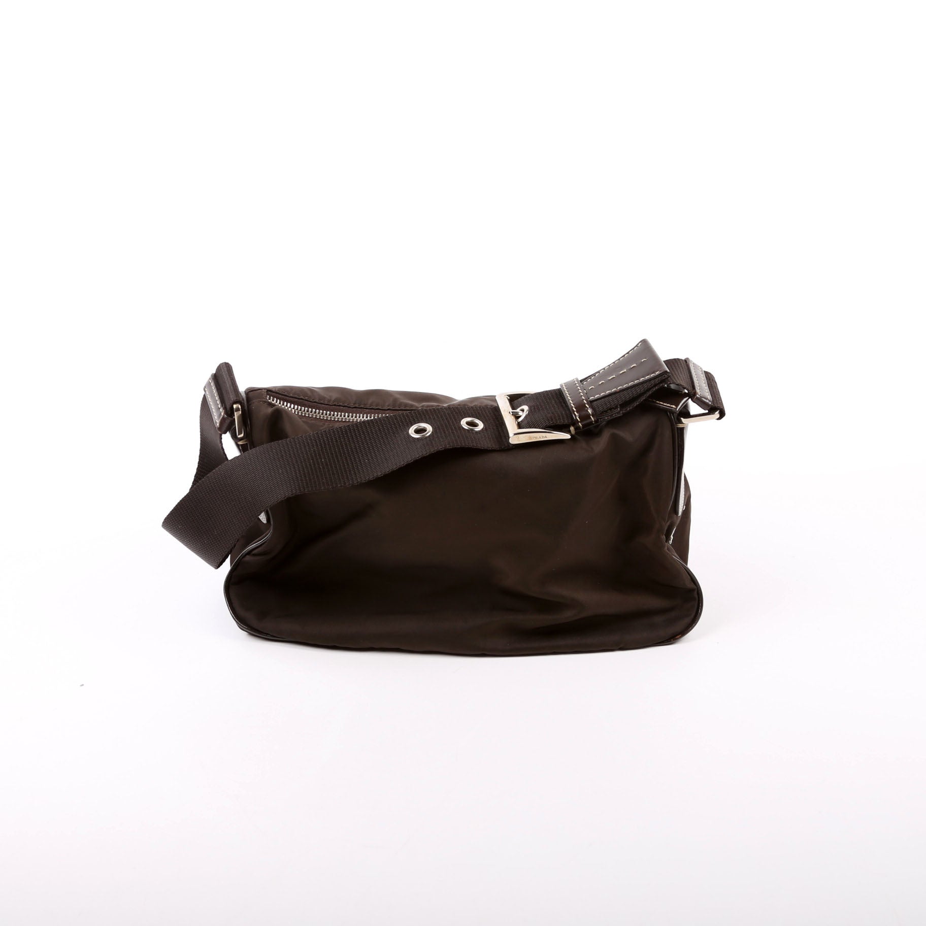 Prada Double Pocket Shoulder Bag Nylon Brown