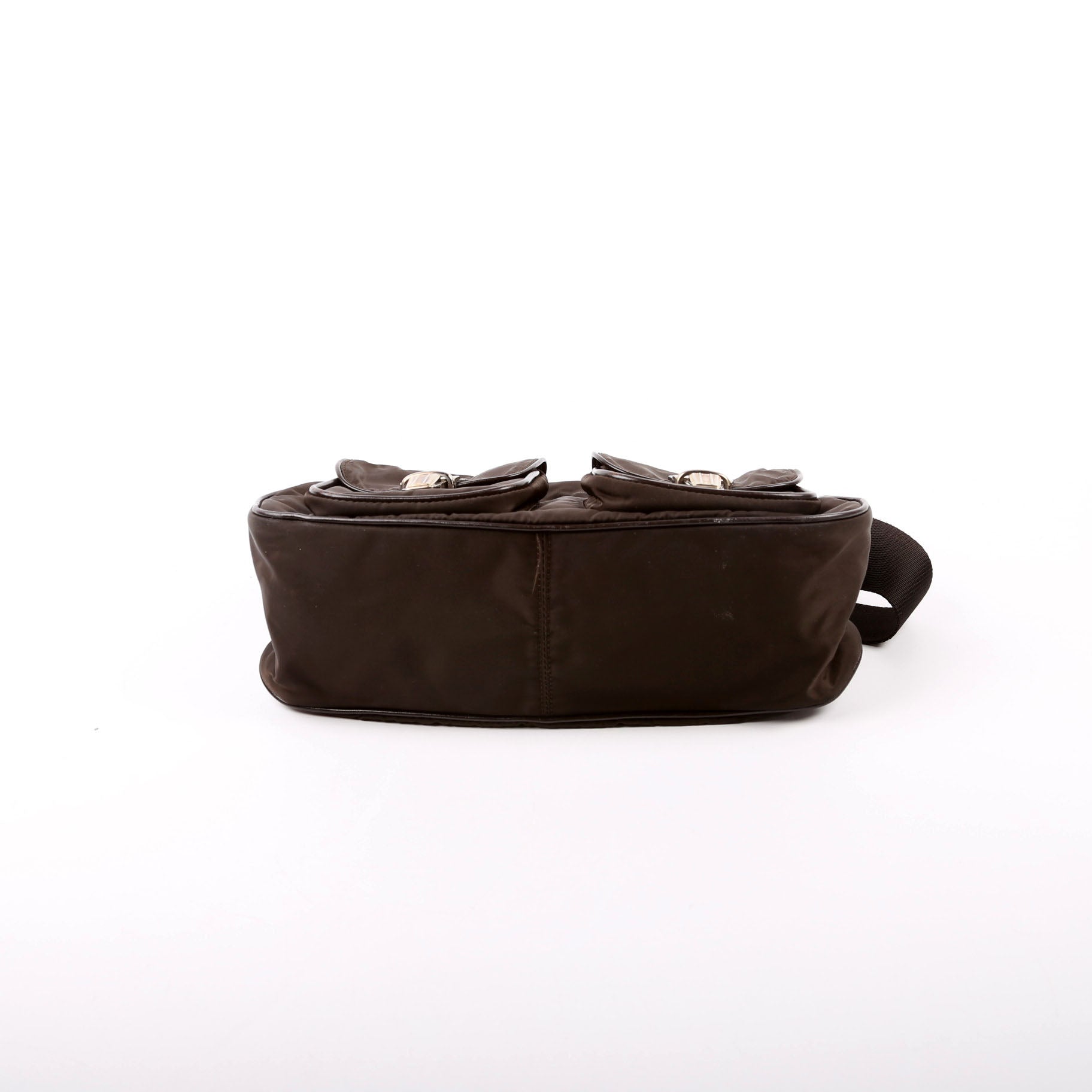 Prada Double Pocket Shoulder Bag Nylon Brown