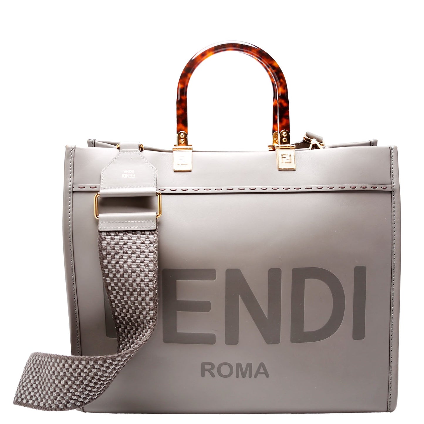 Fendi 8Bh386 Sunshine Shopper Bag Leather Gray Medium Travel Bag