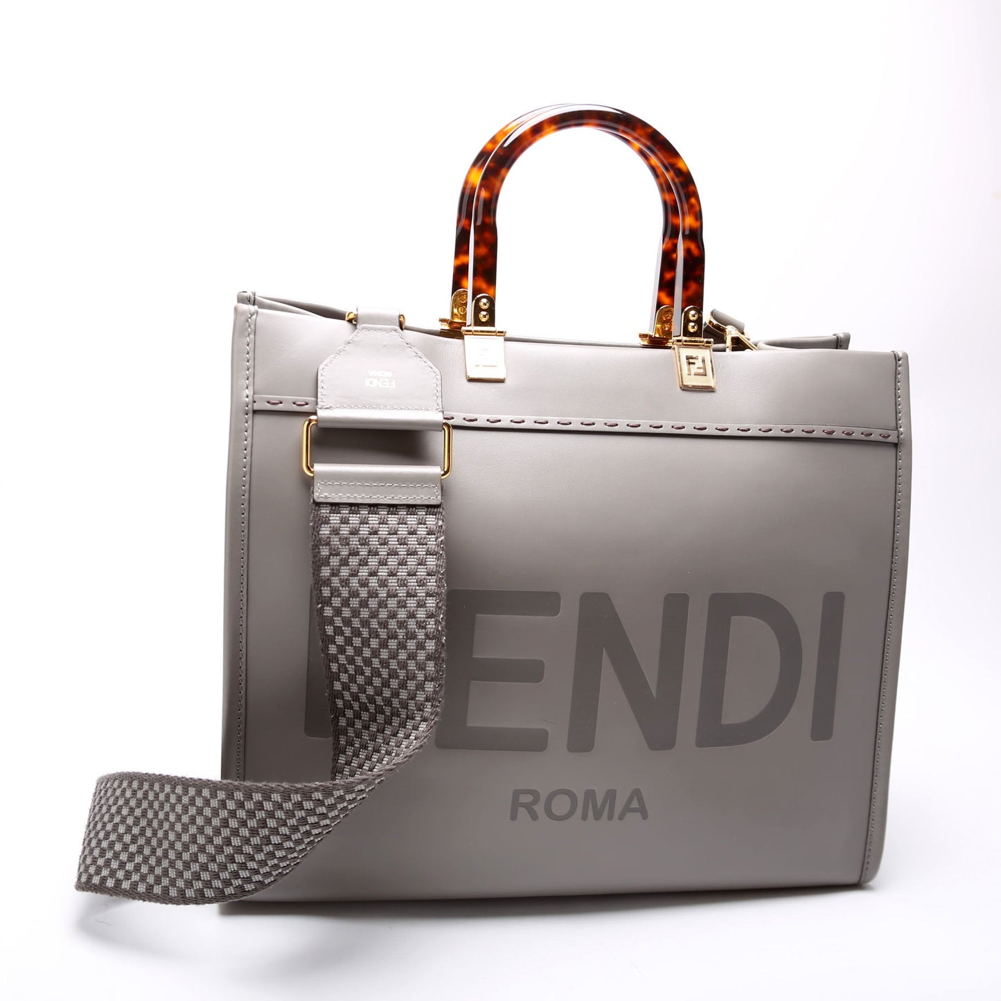 Fendi 8Bh386 Sunshine Shopper Bag Leather Gray Medium Travel Bag