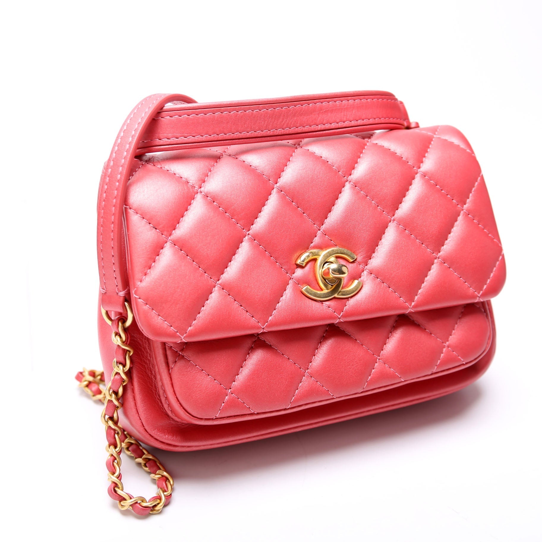 Chanel Quilted Calfskin Top Handle Metallic 29M Red