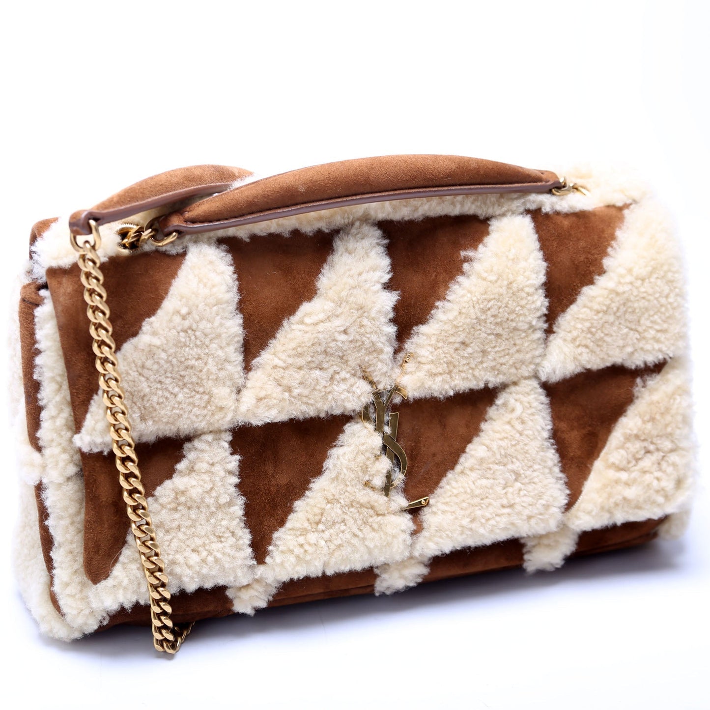 YSL Saint Laurent Saint Laurent Shearling Patchwork Jamie Bag Medium Travel Bag