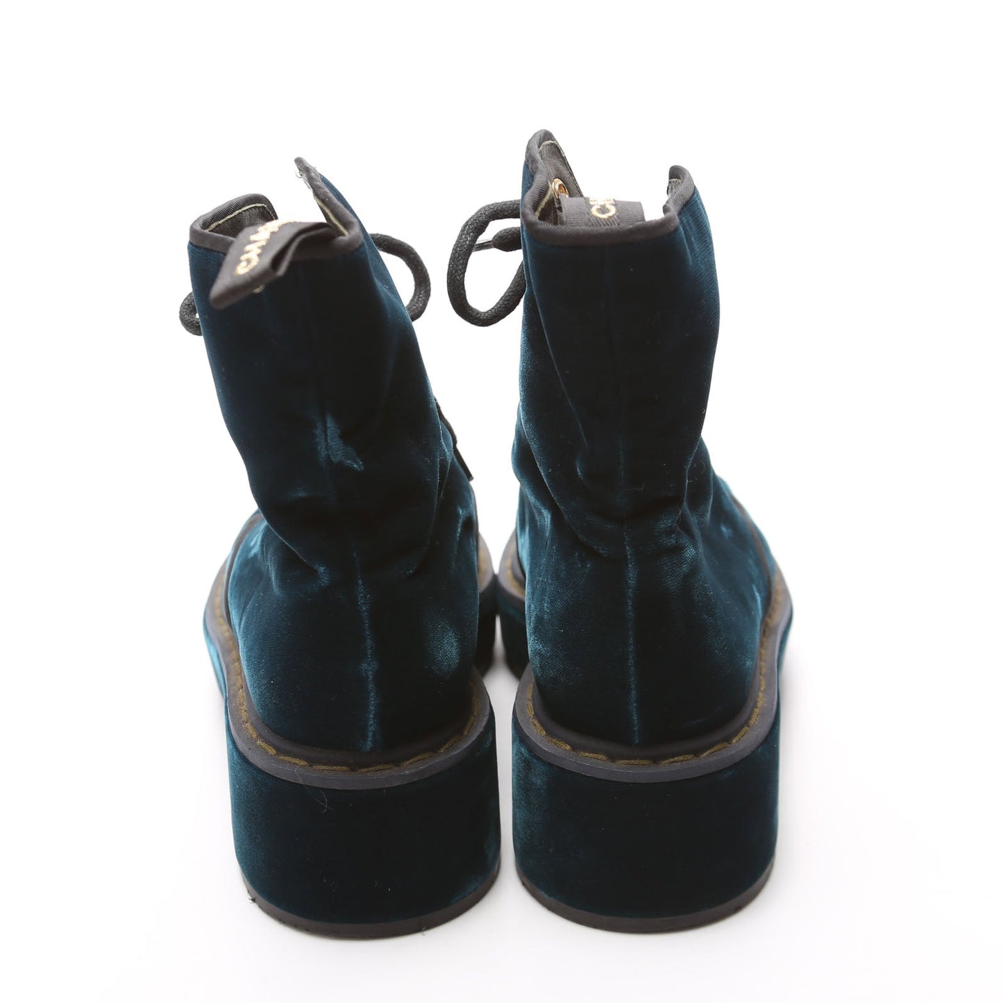 Chanel Captoe CC Velvet Combat Boots Size 38.5