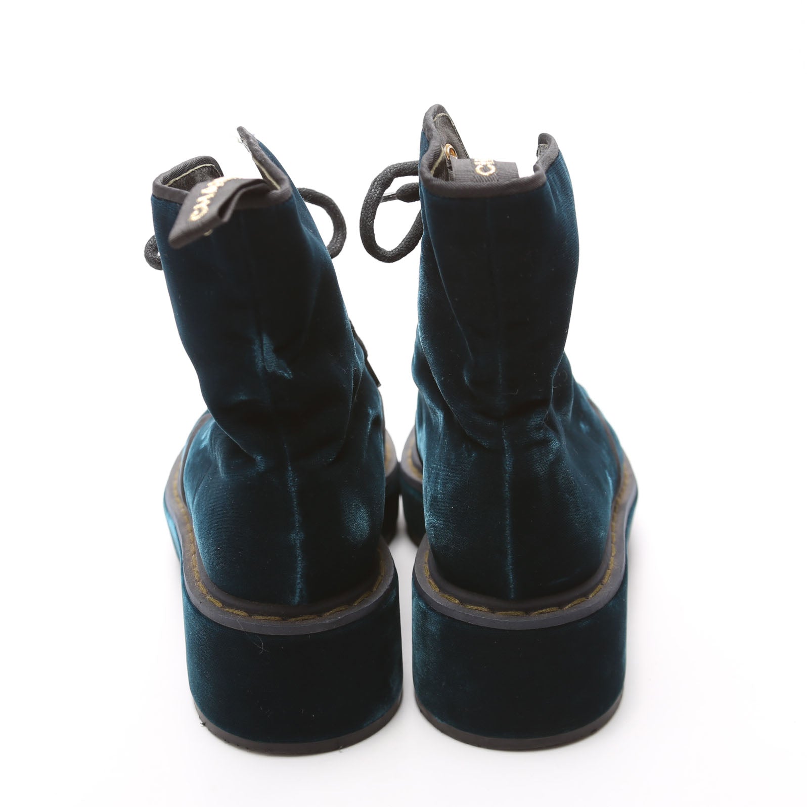 Chanel Captoe CC Velvet Combat Boots Size 38.5