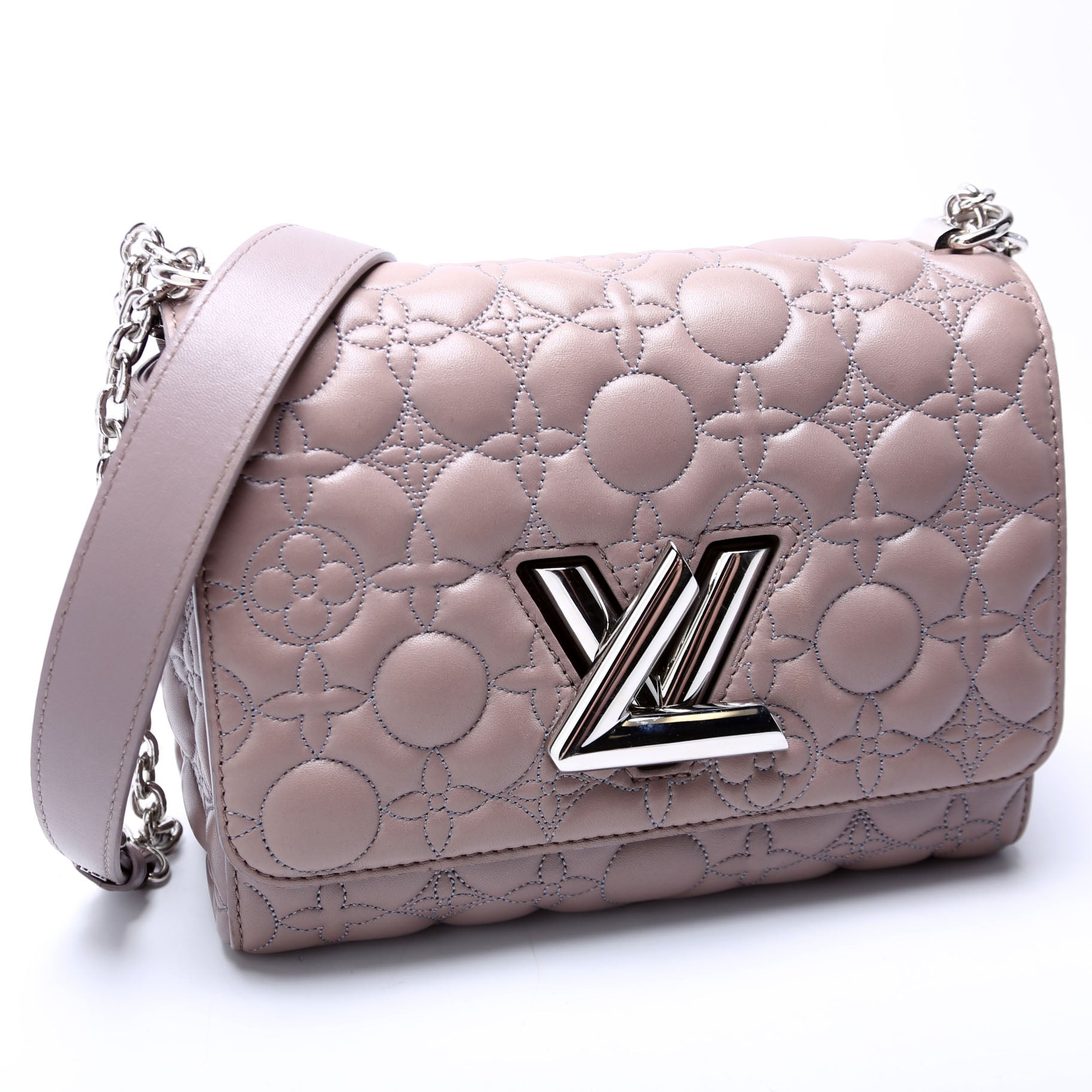 Louis Vuitton Twist Malletage Flower Lambskin Taupe MM Handbag