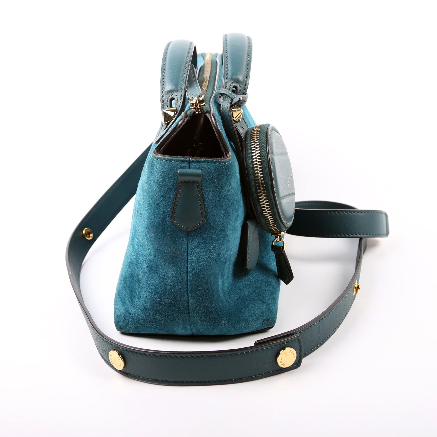Fendi 8Bl124 By The Way Coin Pocket Teal Bag Suede Medium Travel Bag