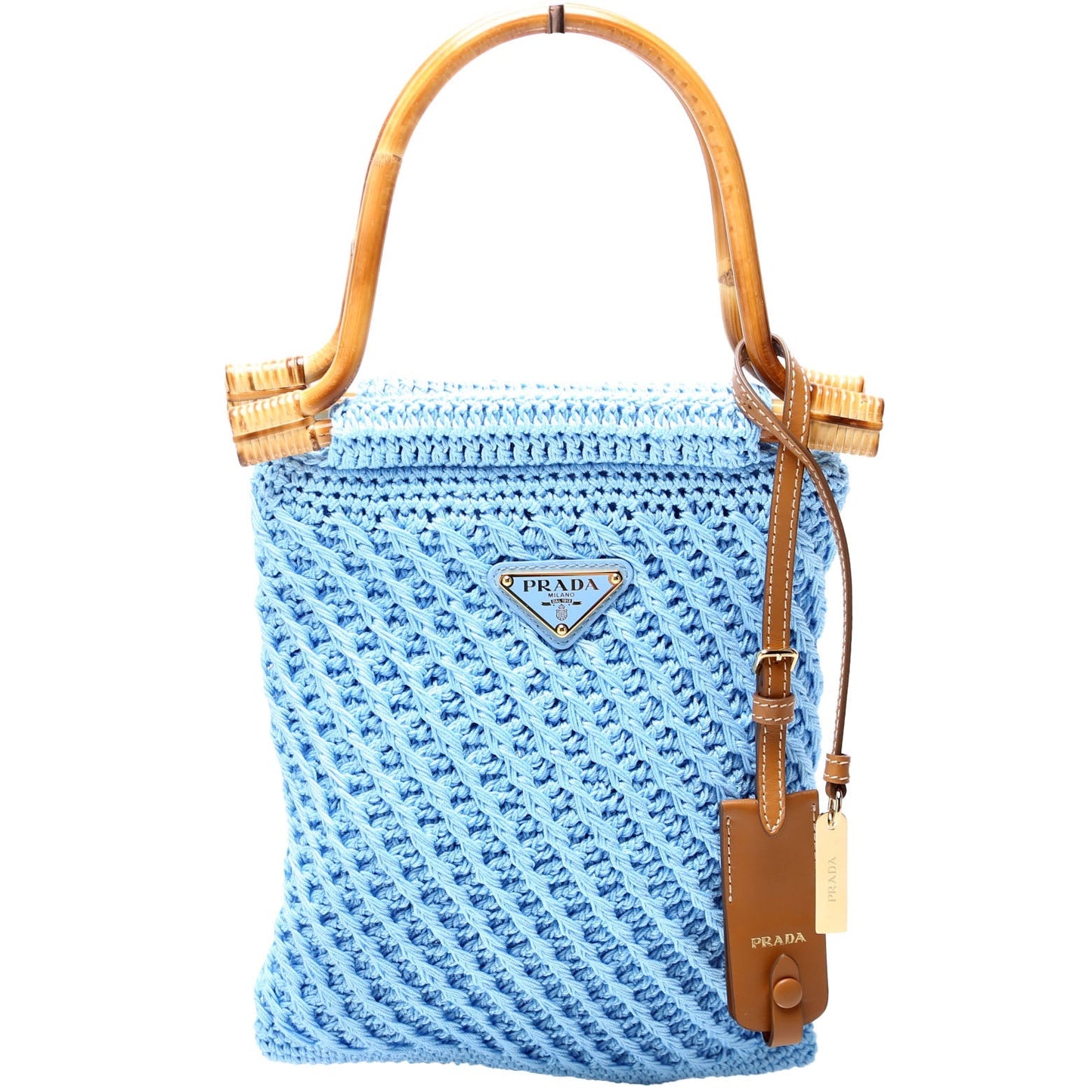 Prada Crochet Bamboo Top Handle Bag Blue Mini Travel Bag