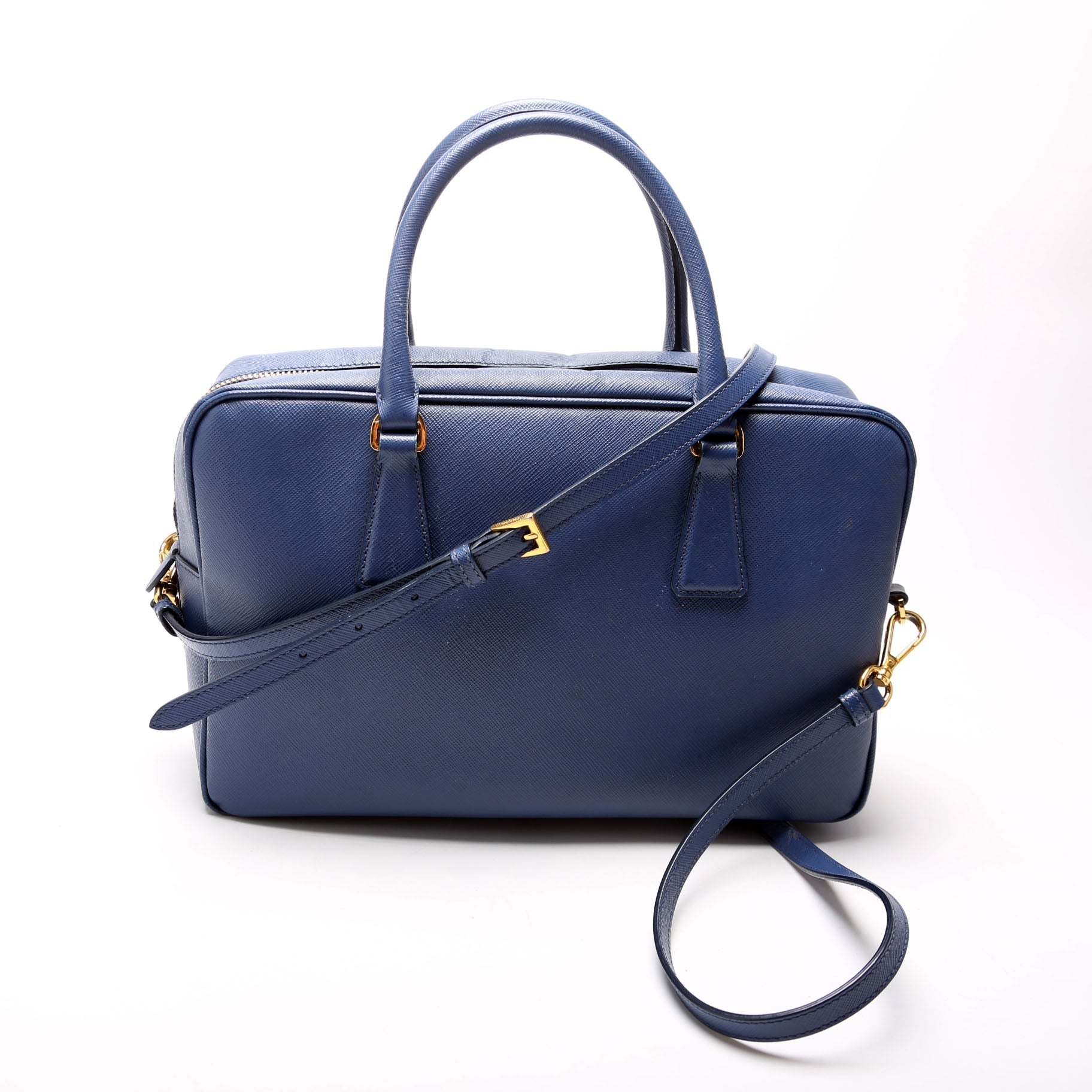 Prada Saffiano Lux Bauletto Bag Blue Travel Bag