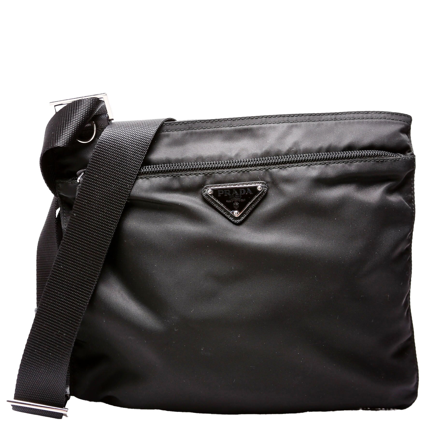 Prada Flat Messenger Bag Nylon Black Shoes