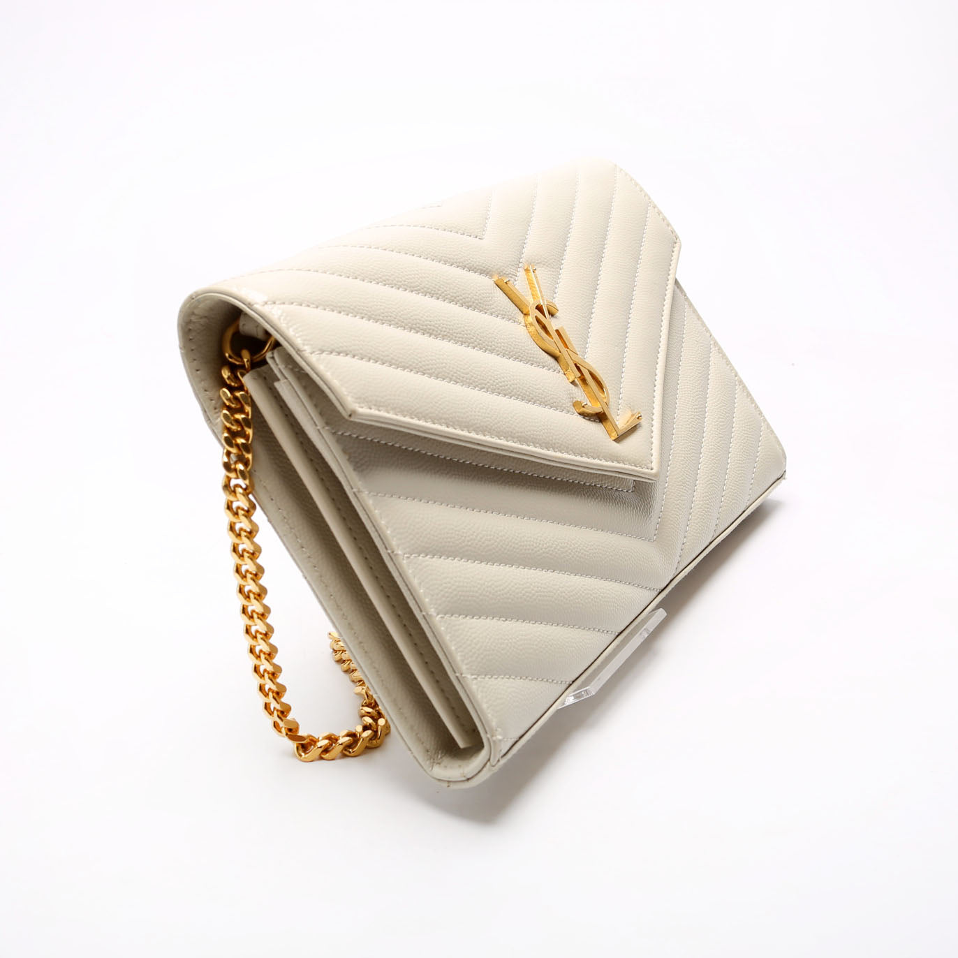 YSL Saint Laurent Saint Laurent Grain De Wallet Bag Cream Chain Travel Bag